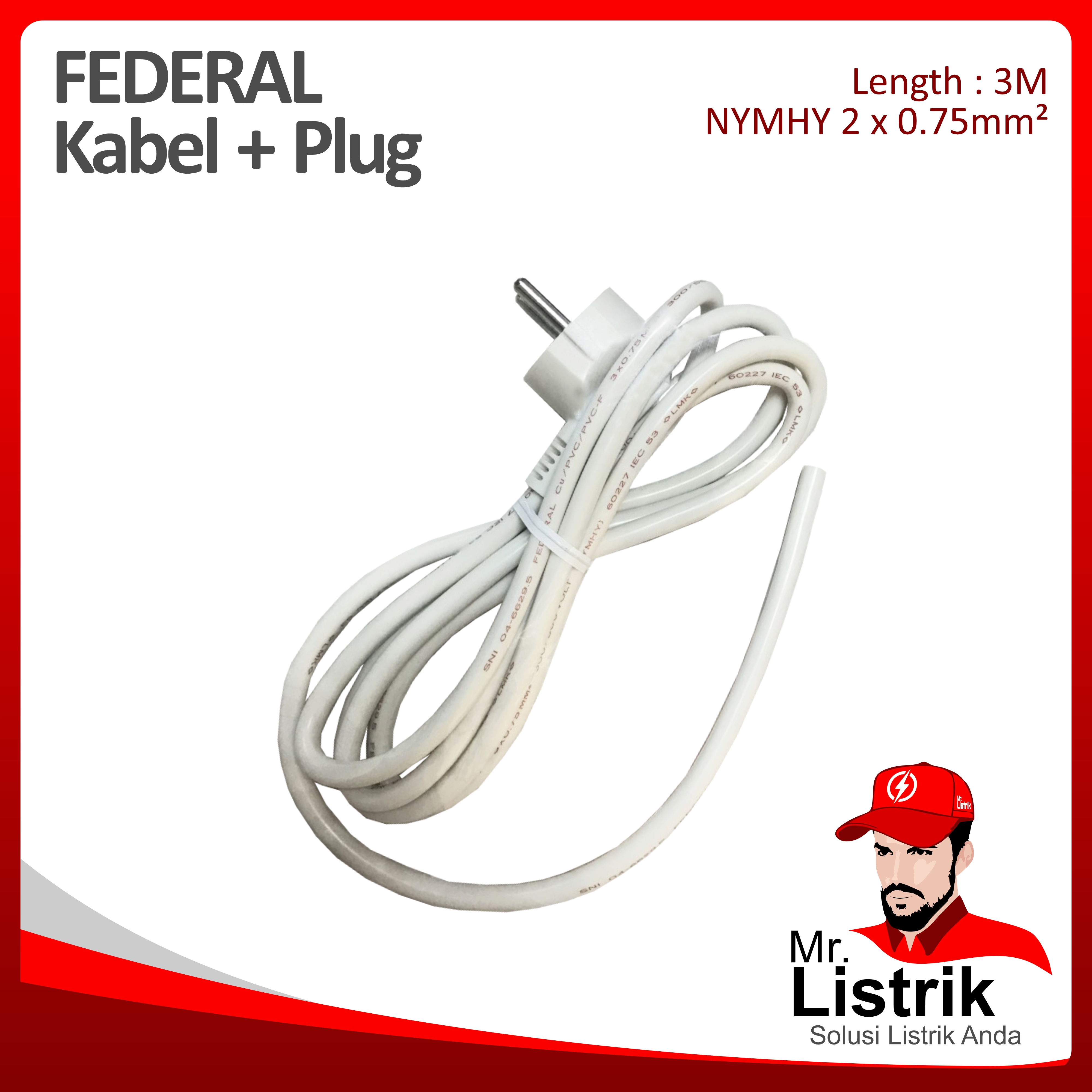 NYMHY 2 x 0.75mm² 3 M + Plug Federal 