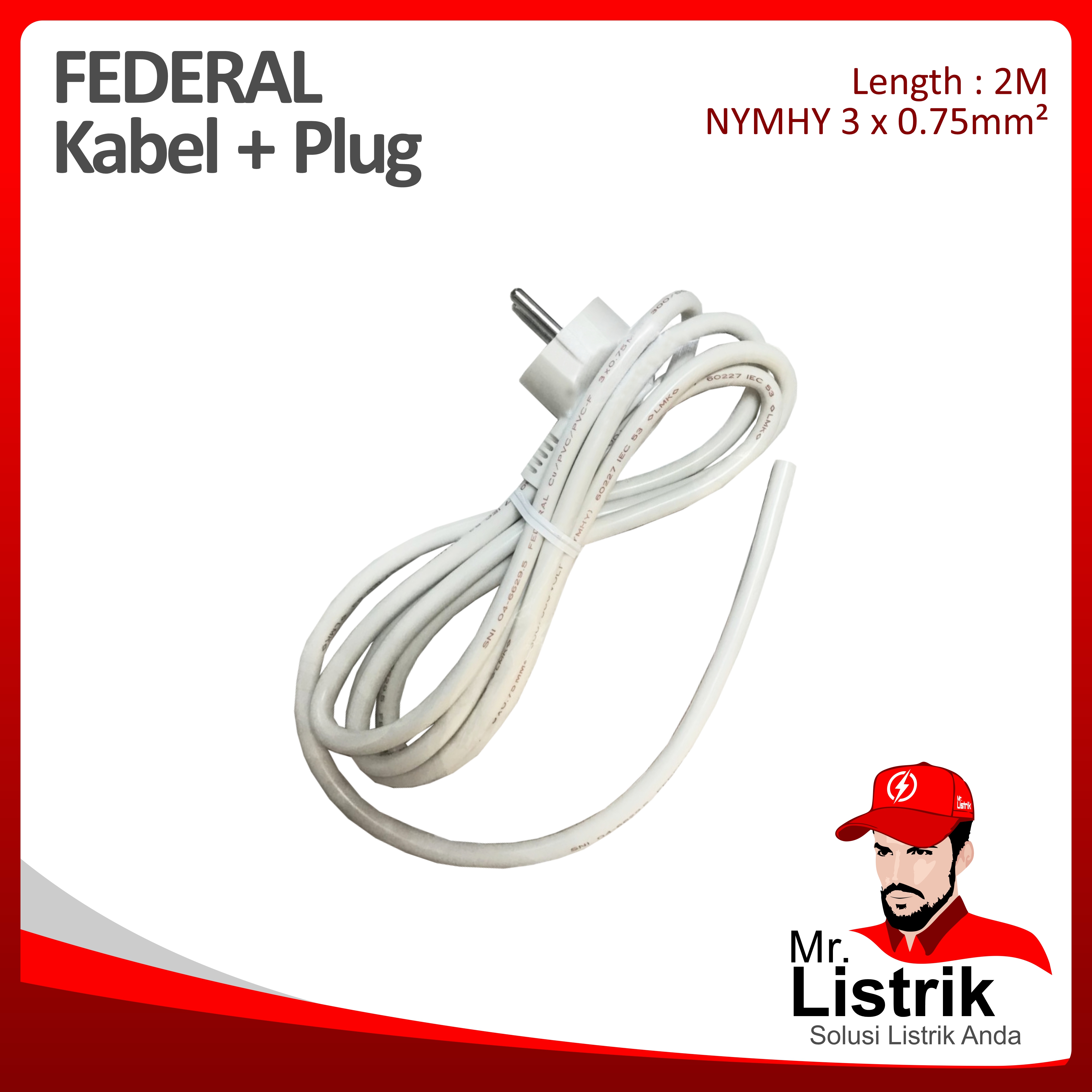 NYMHY 3 x 0.75mm² 2M + Plug Federal 