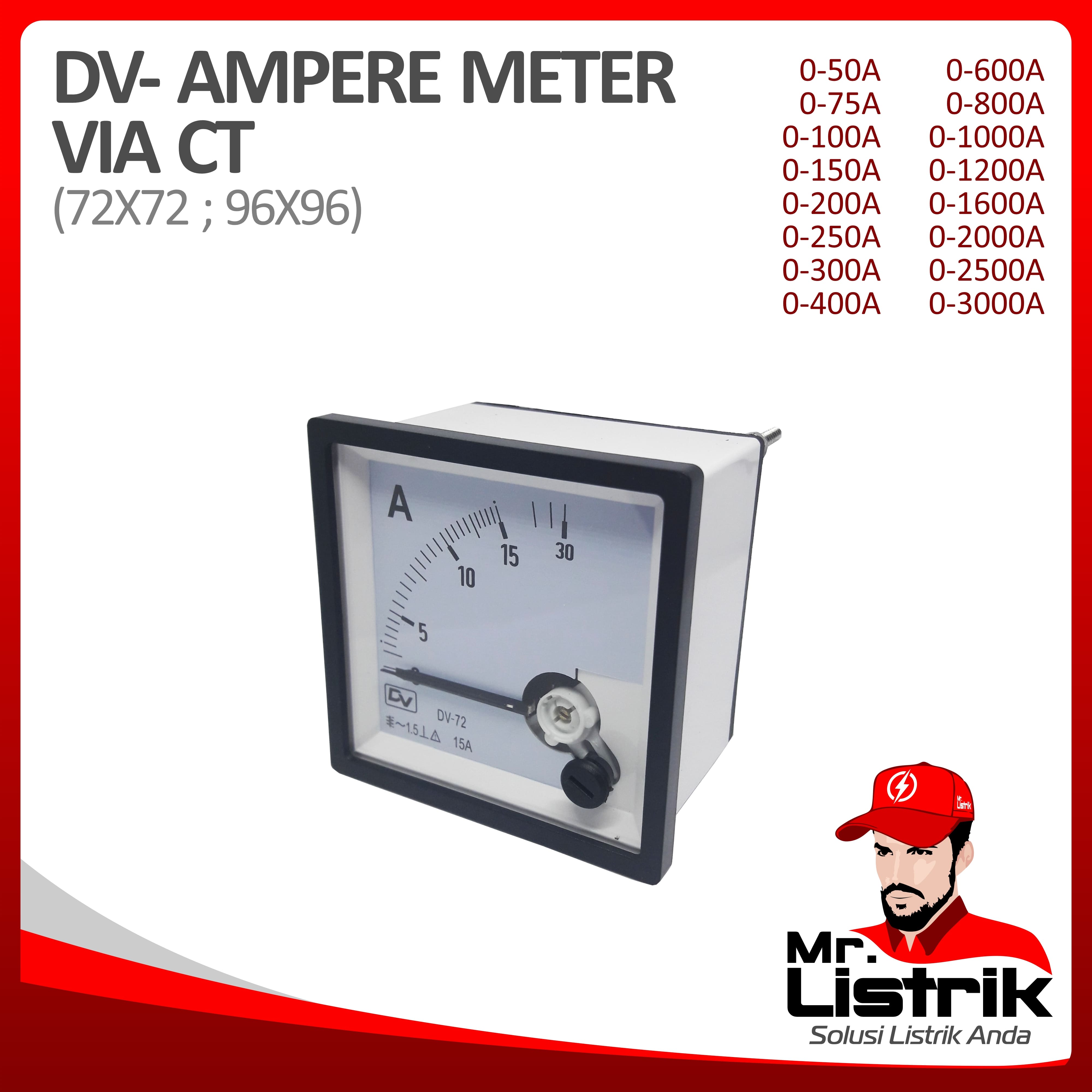 Amperemeter Via CT DV 72x72 - 50A