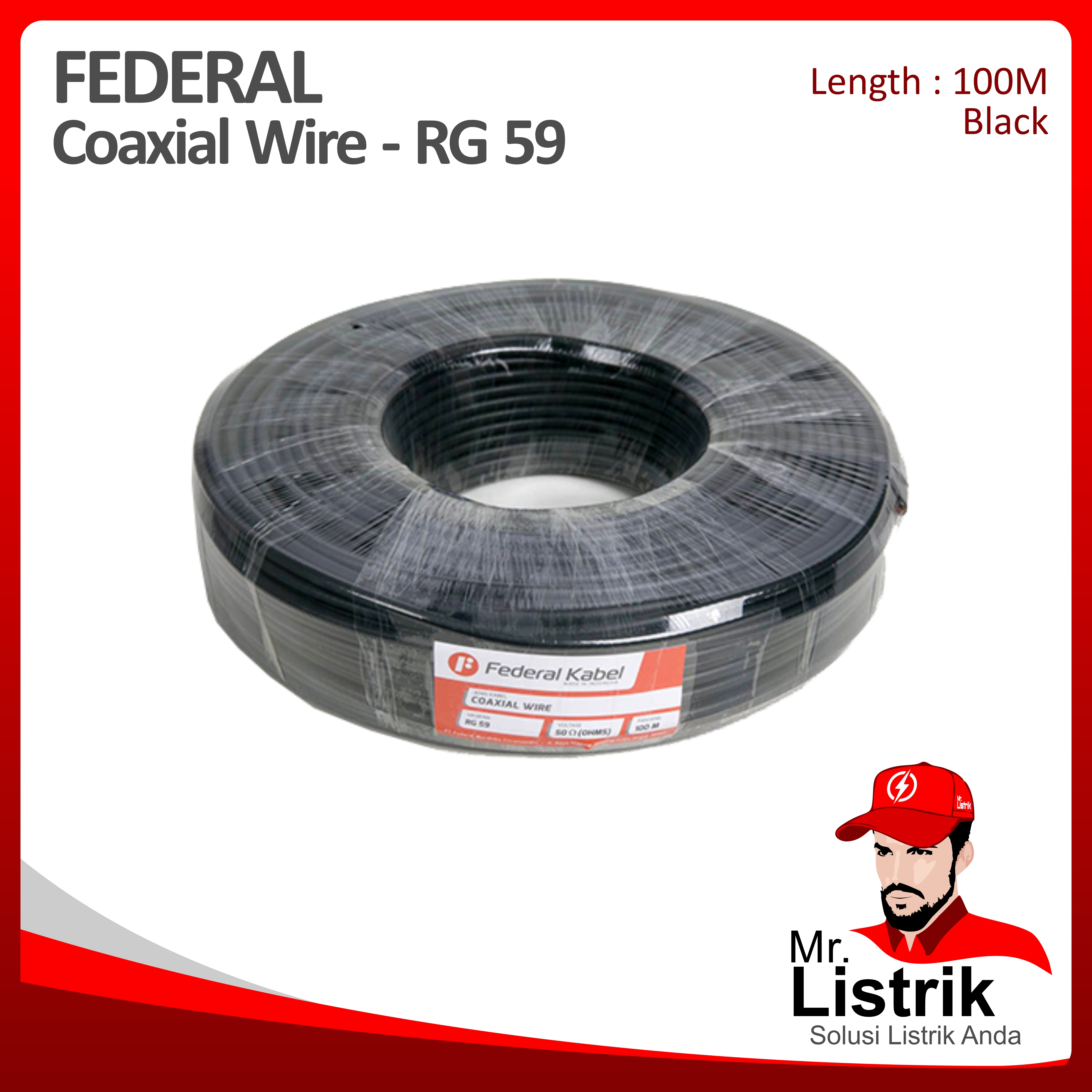 Kabel Coaxial Federal RG-59  75 Ohm @100 Mtr