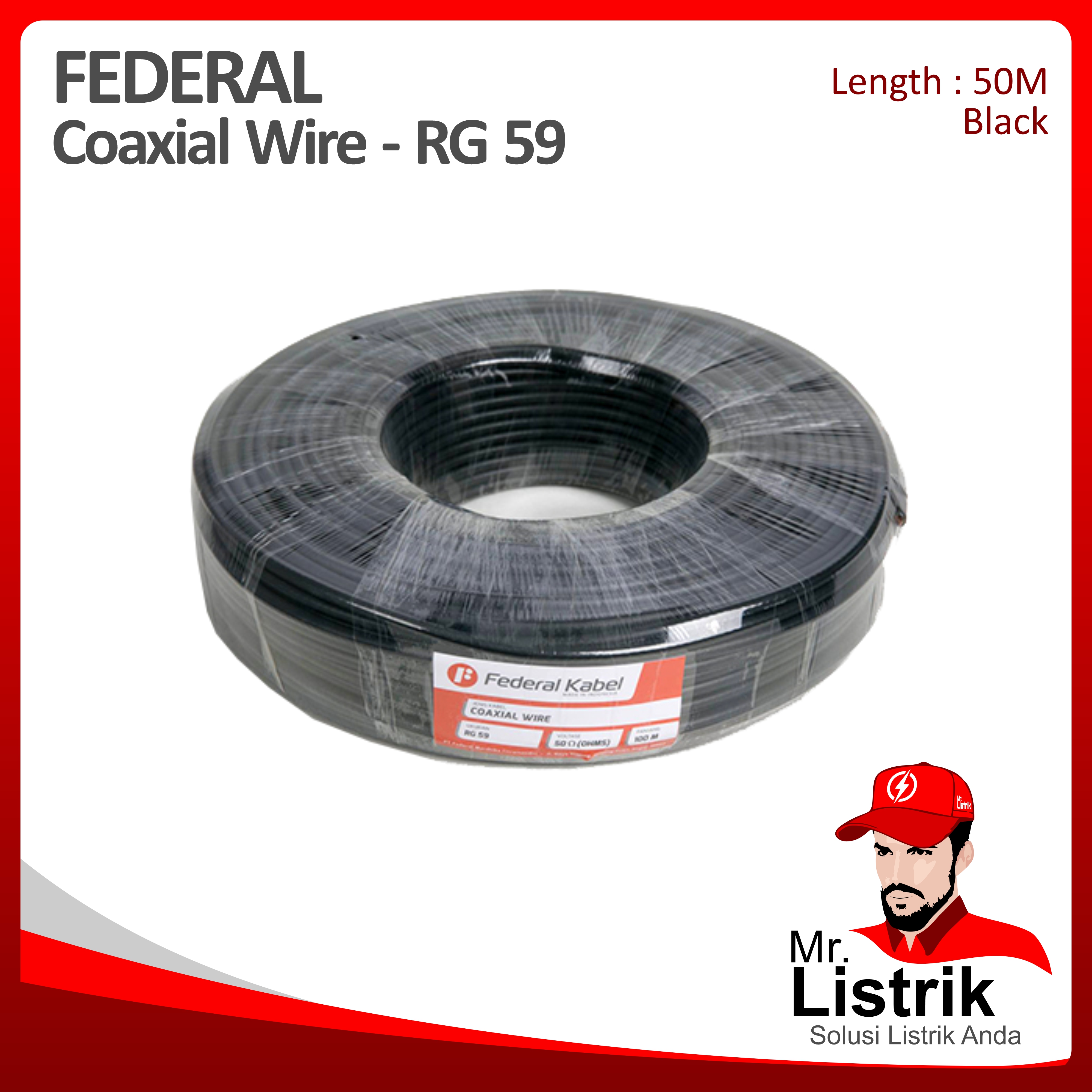 Kabel Coaxial Federal RG-59  75 Ohm @50 Mtr