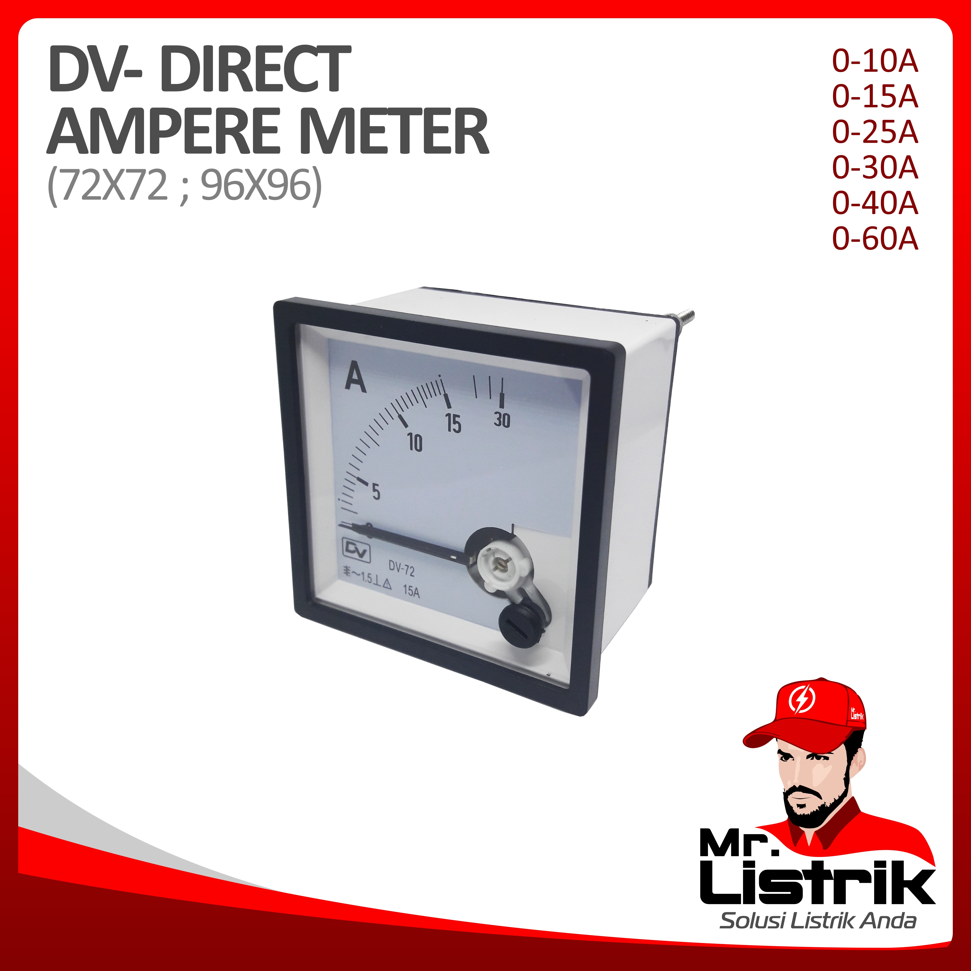 Amperemeter Direct DV 96x96 - 30A