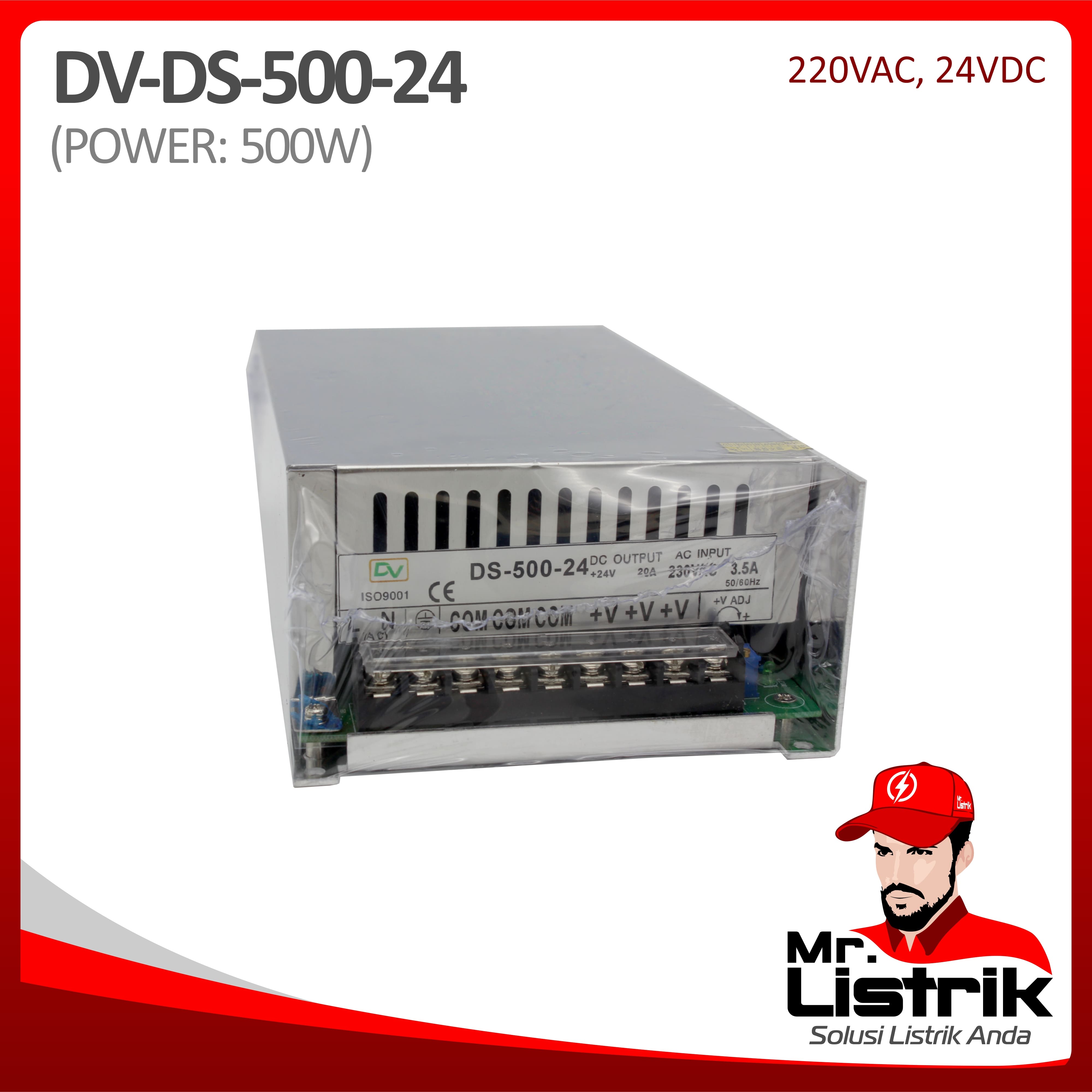 Power Supply AC to DC 500W 20A 24VDC DS-500-24