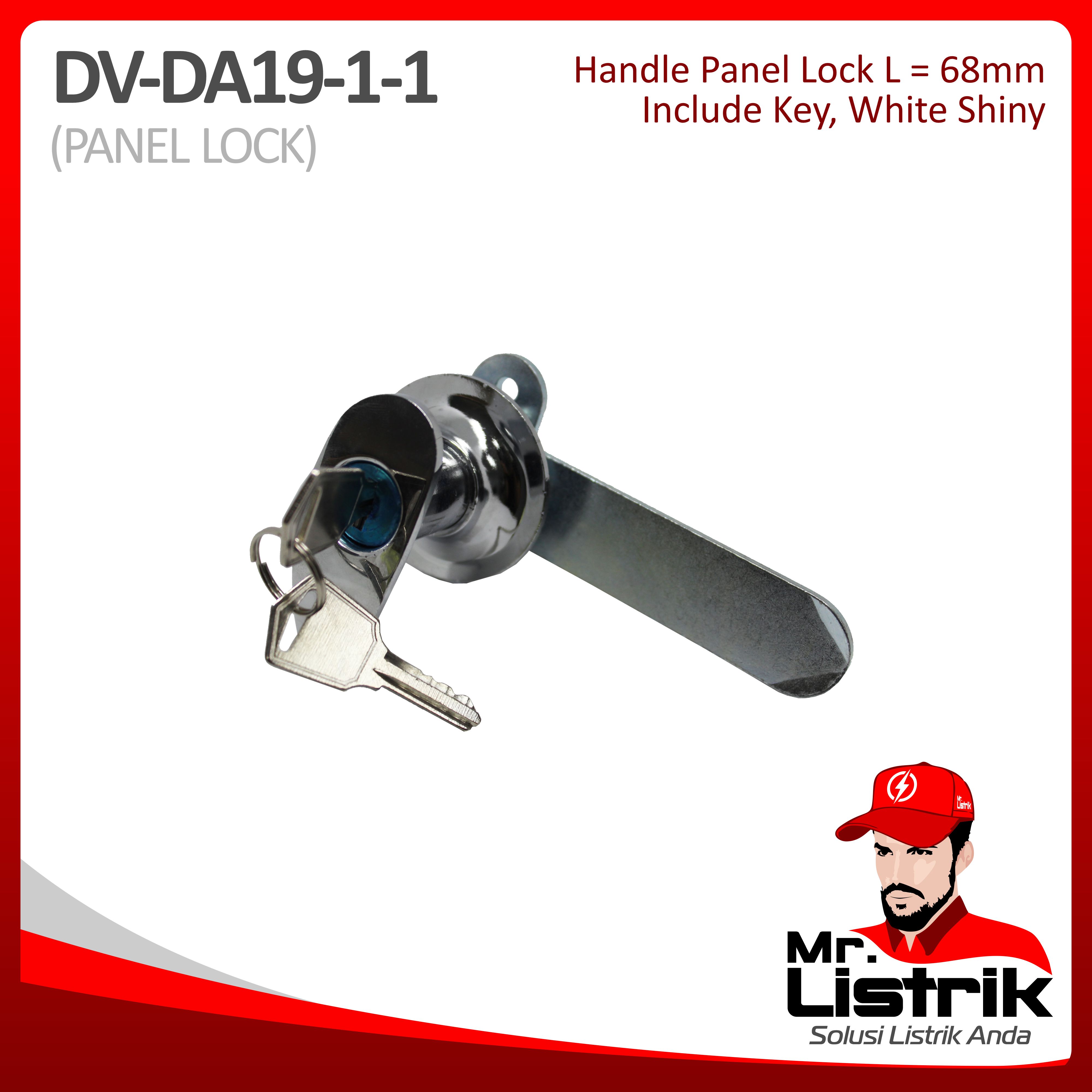 Handle Panel Lock 68mm With Key White Shiny DV DA19-1-1