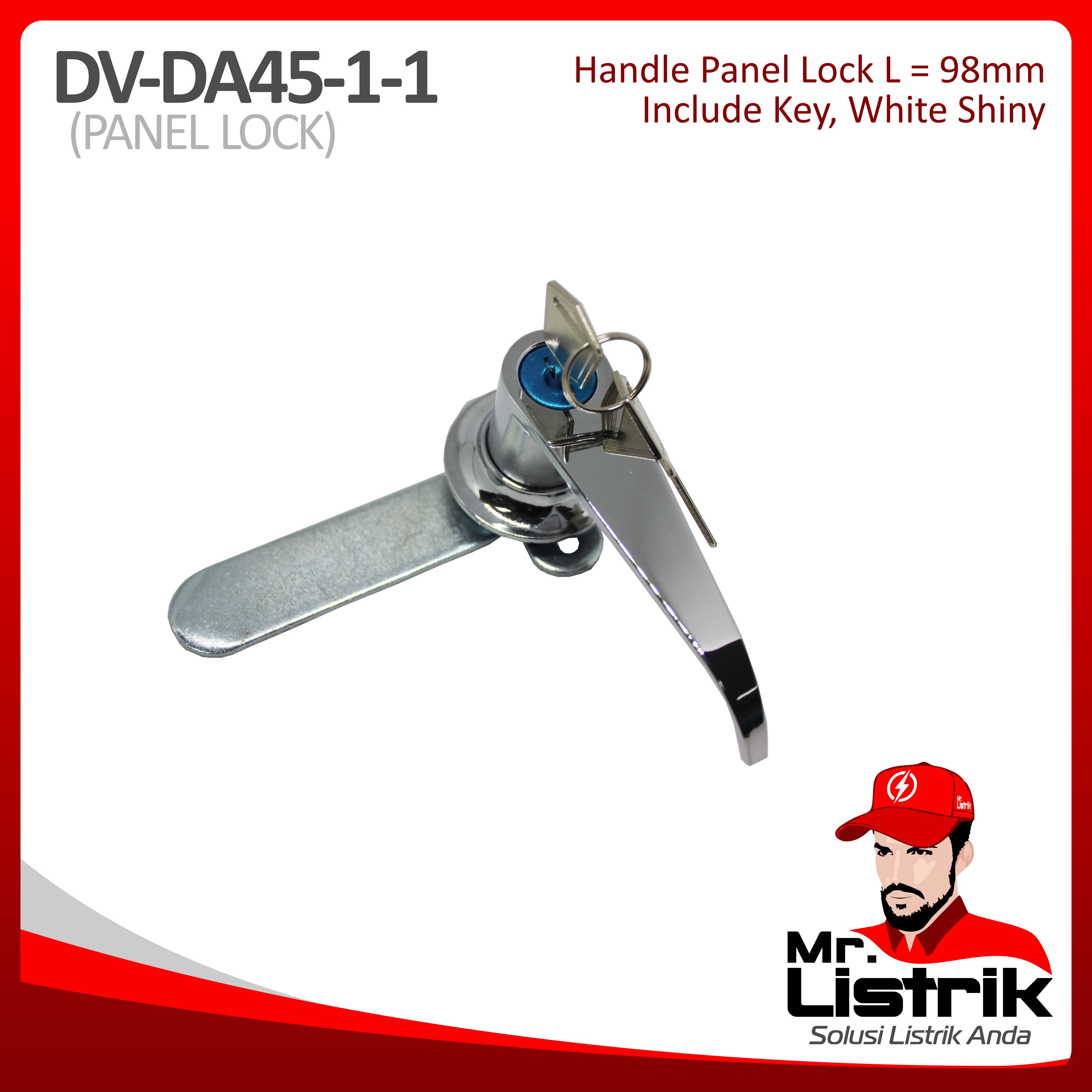 Handle Panel Lock 98mm With Key White Shiny DV DA45-1-1