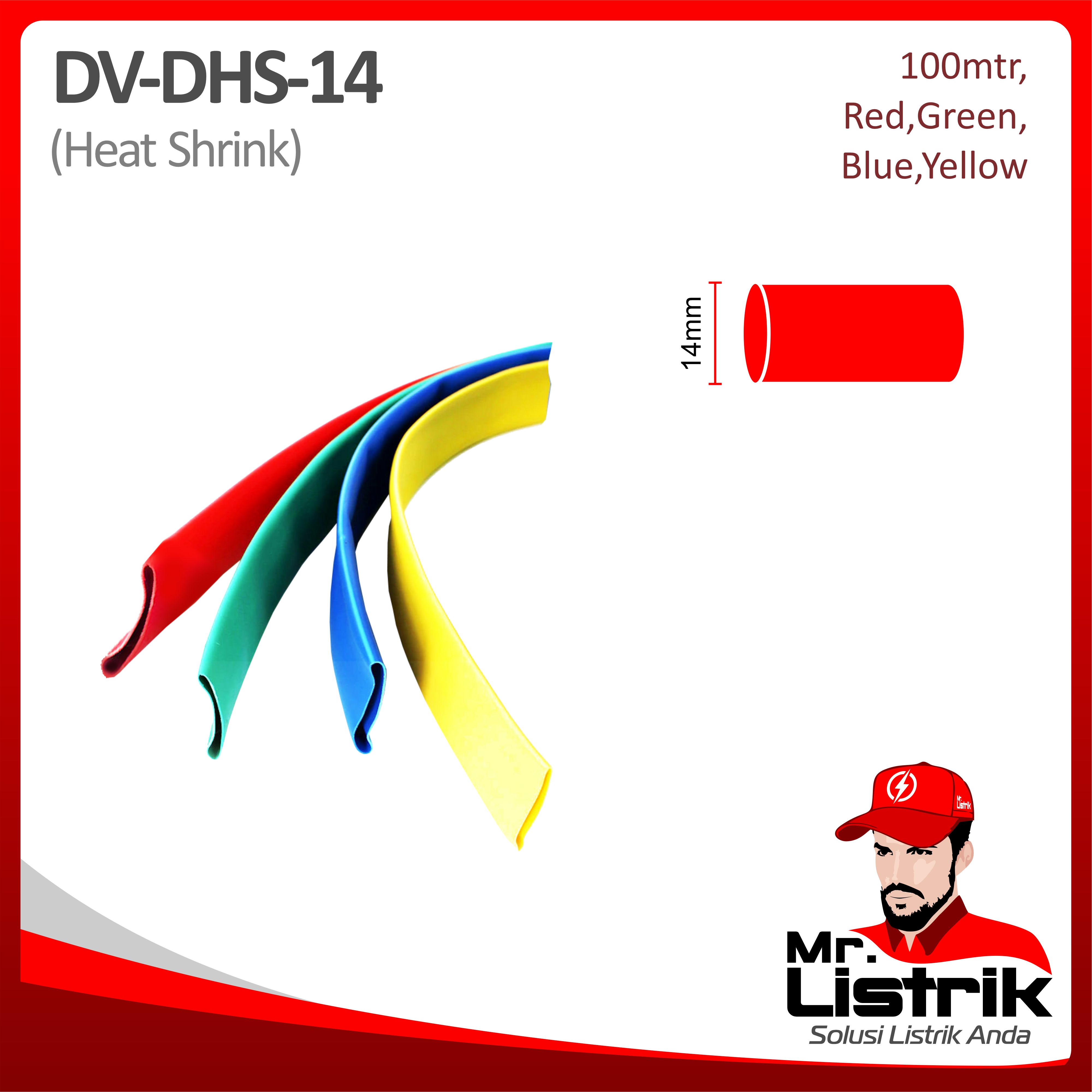 Heatshrink 14mm Red/Yellow/Green/Blue DV DHS-14