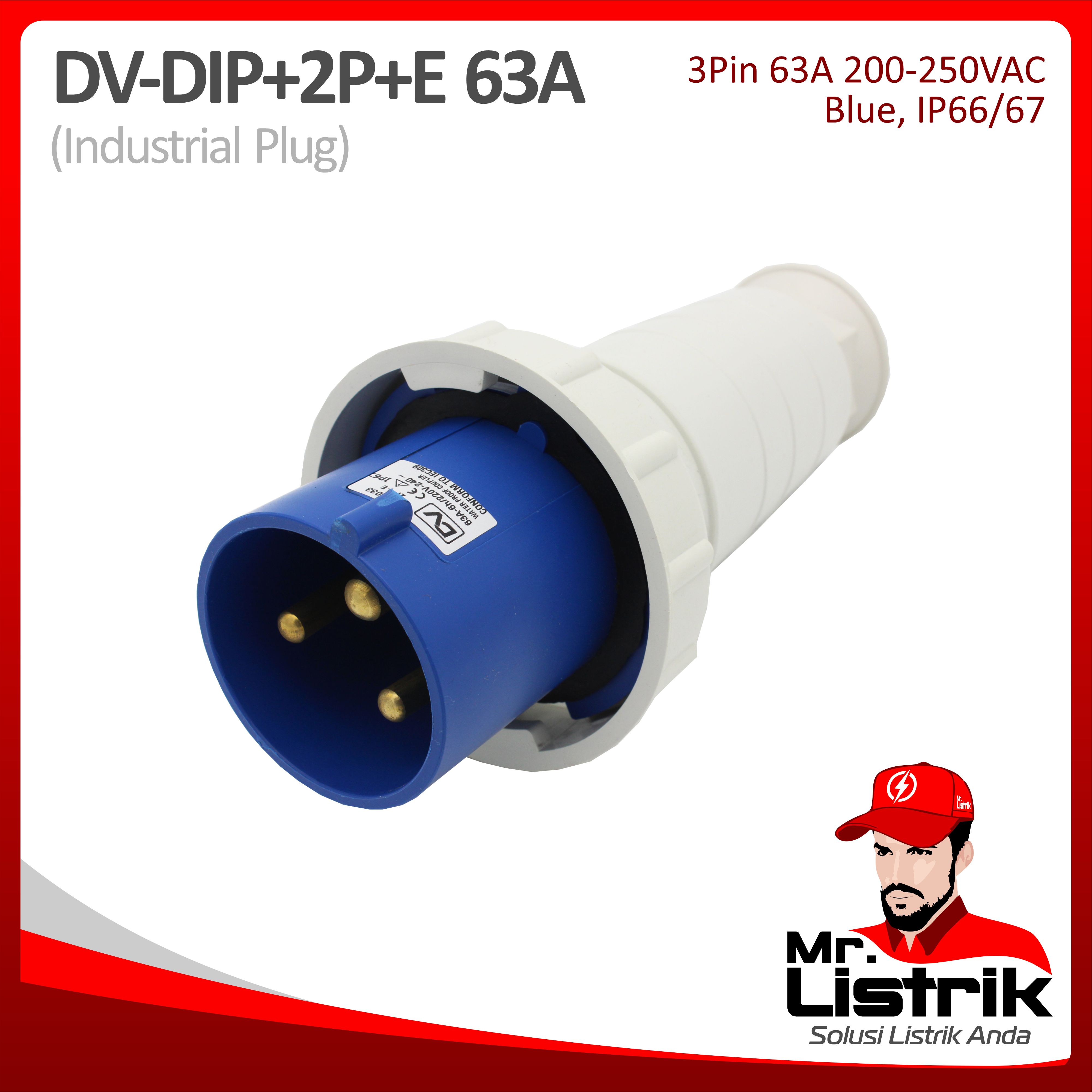Industrial Plug 3 Pin 63A DV DIP-2P+E-63A