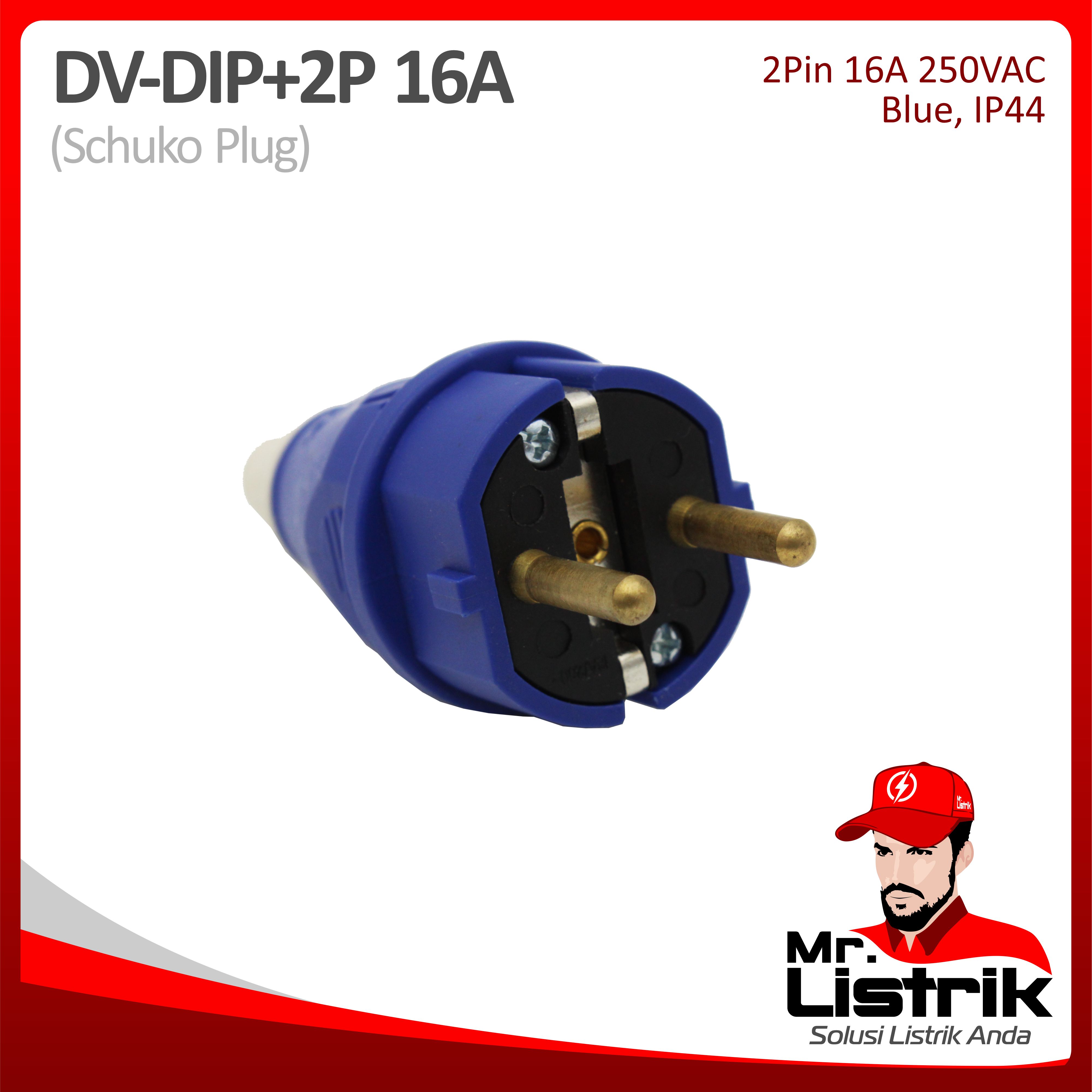 Schuko Plug 2 Pin 16A DV DIP-2P-16A