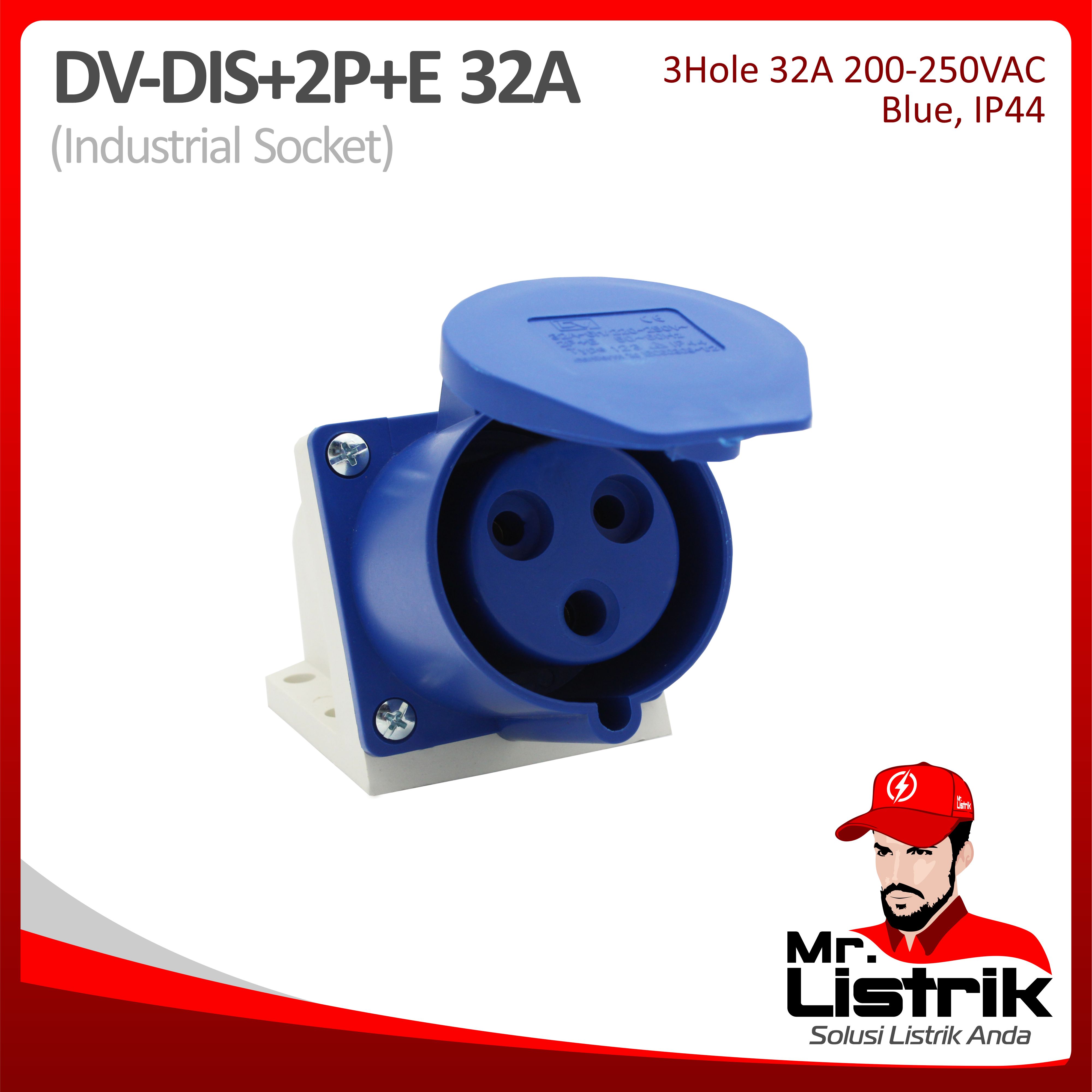Industrial Socket 3 Pin 32A DV DIS-2P+E-32A