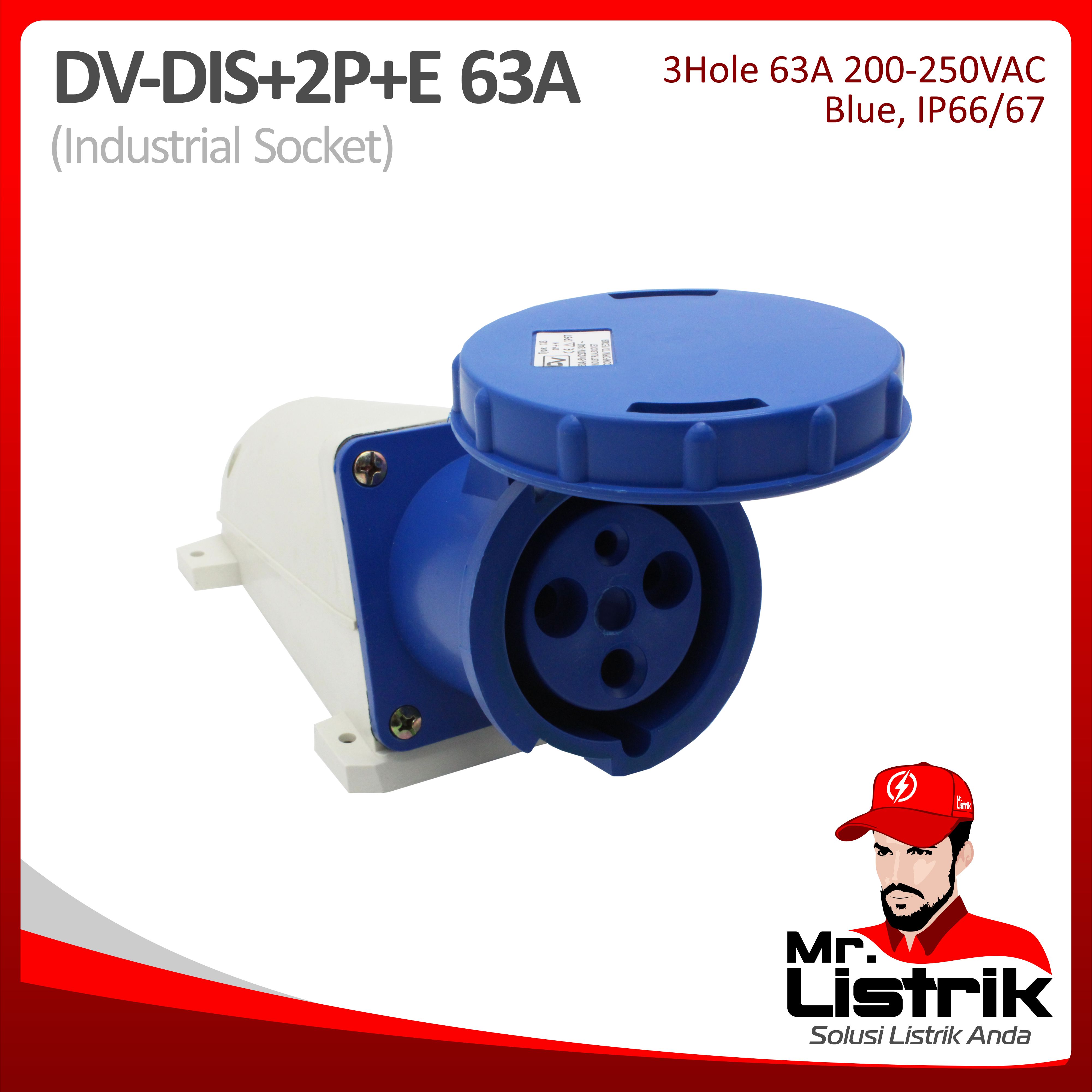 Industrial Socket 3 Pin 63A DV DIS-2P+E-63A