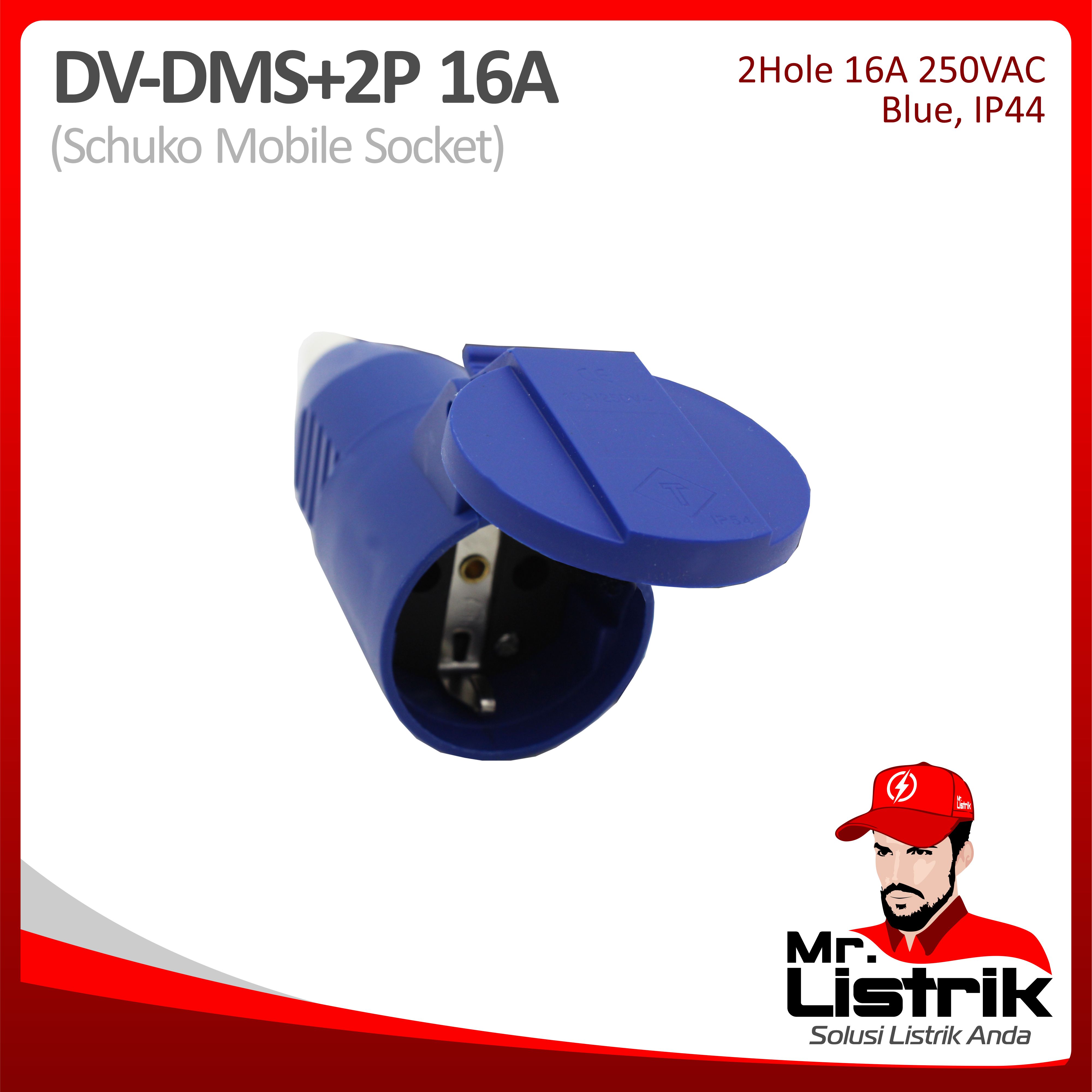 Schuko Mobile Socket 2P 16A DV DMS-2P-16A
