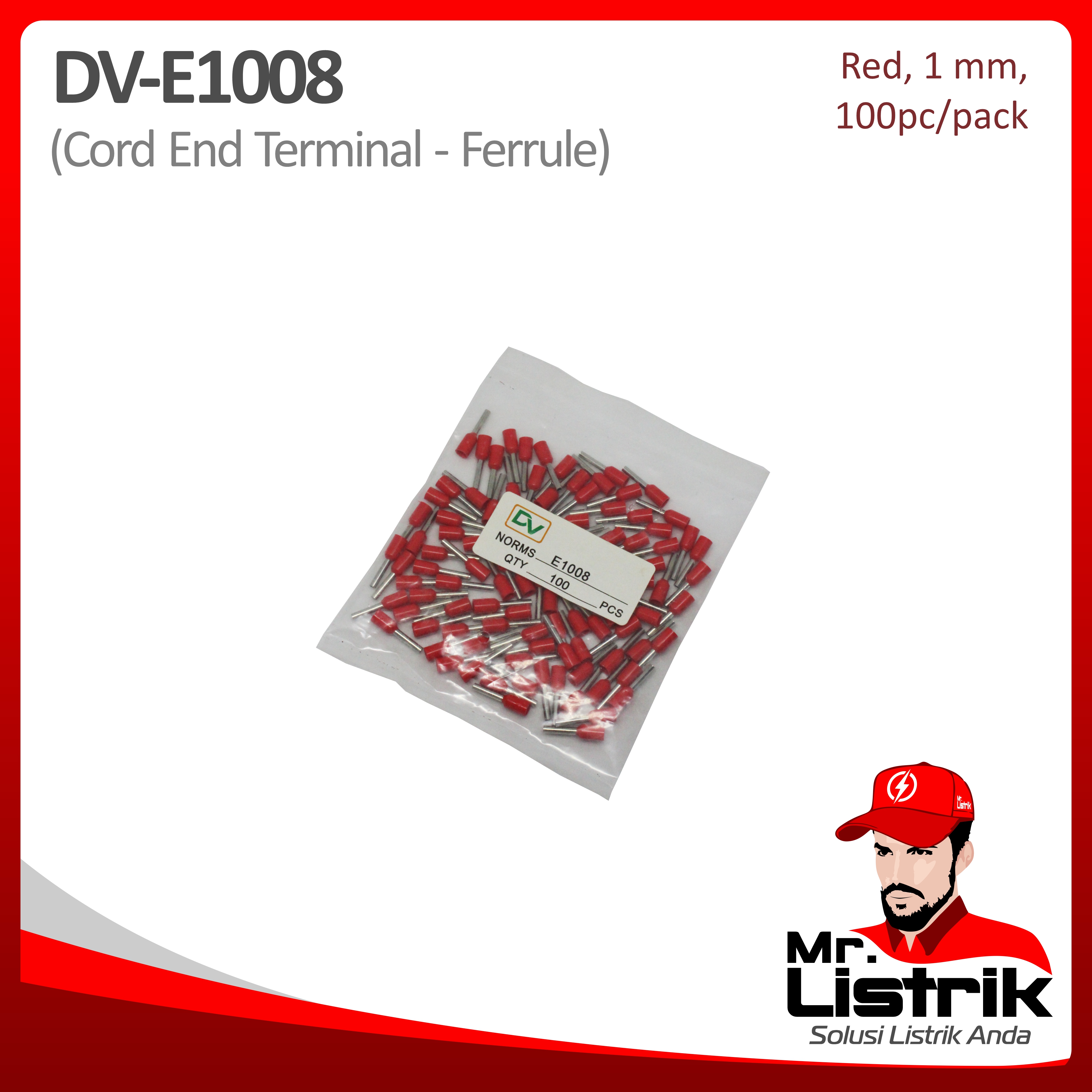 Skun Ferrules 1mm Red DV E1008