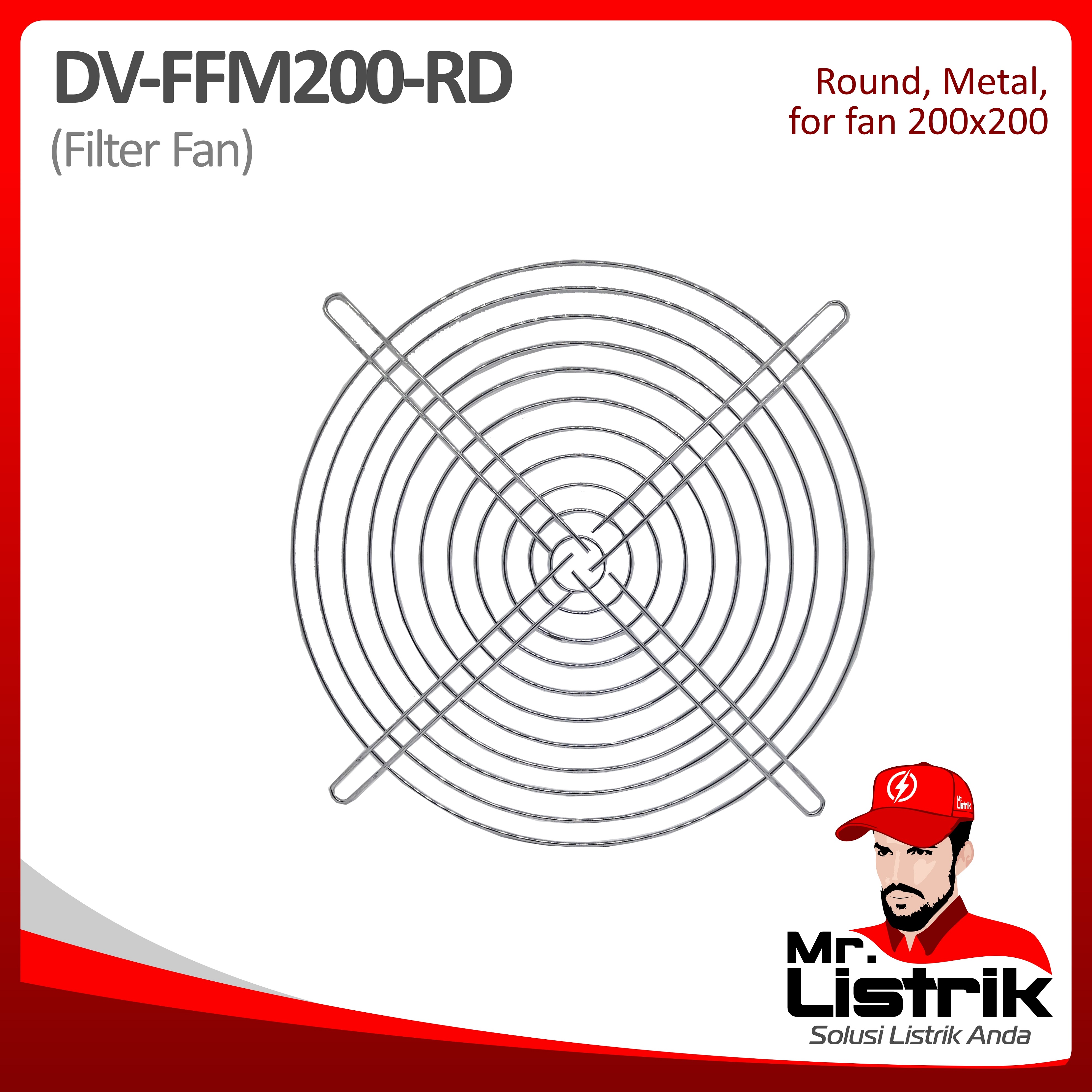Filter Fan Metal Round For Fan 200x200 DV FFM200-RD