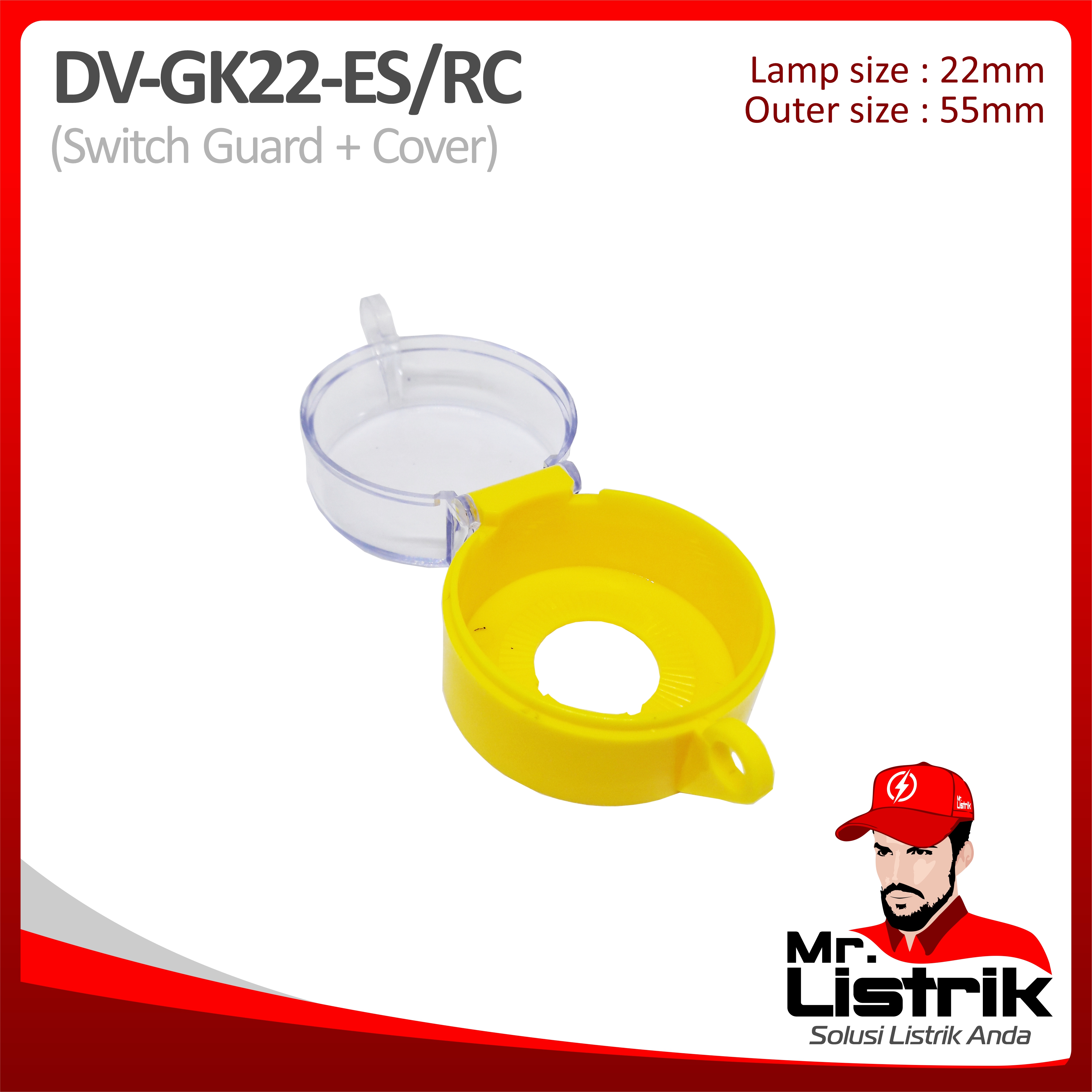Switch Guard + Cover Push Button 22mm DV Yellow+Transparent GK22-ES/RC