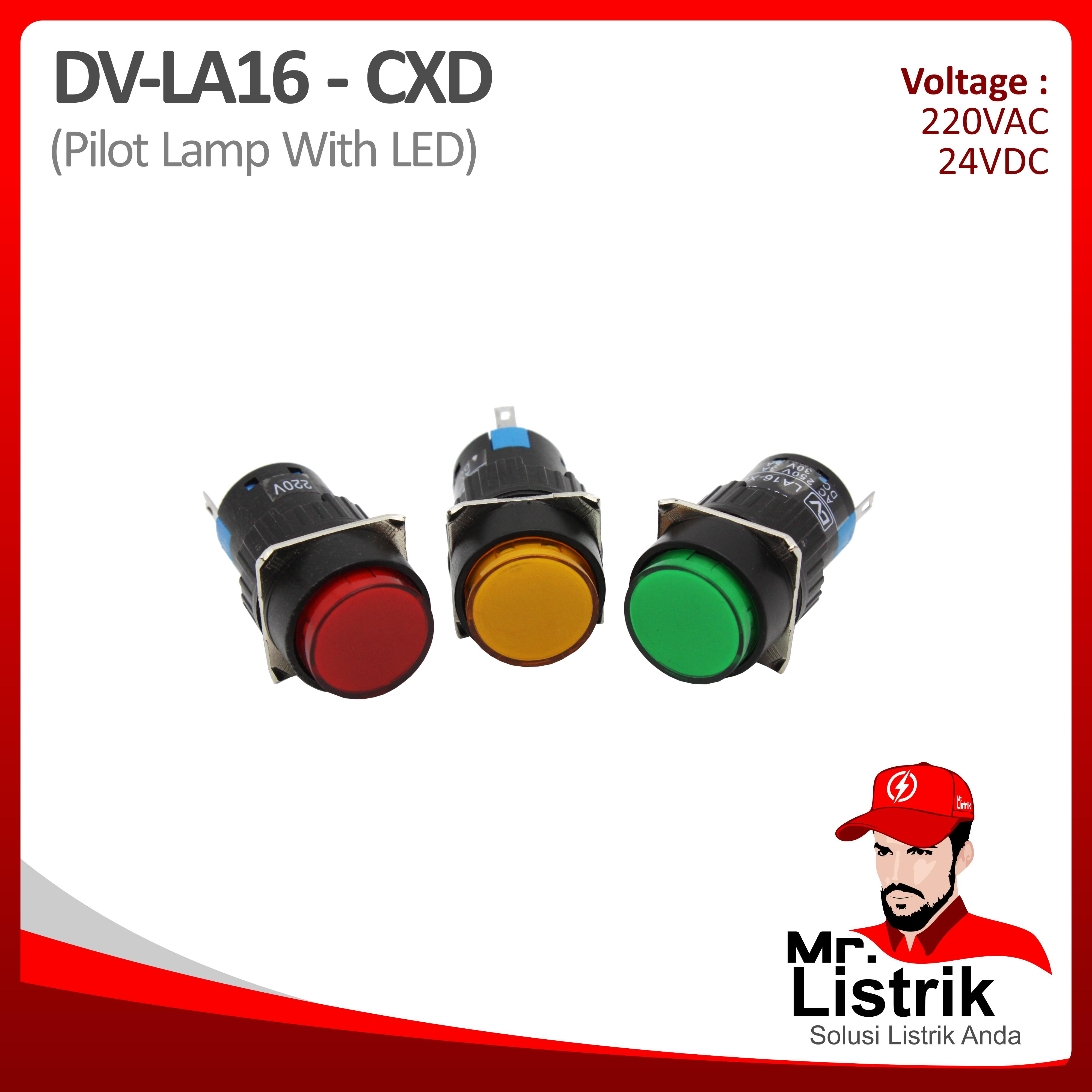 Pilot Lamp LED 16mm DV Pin Contact Bulat LA16-CXD - Red / Green / Yellow