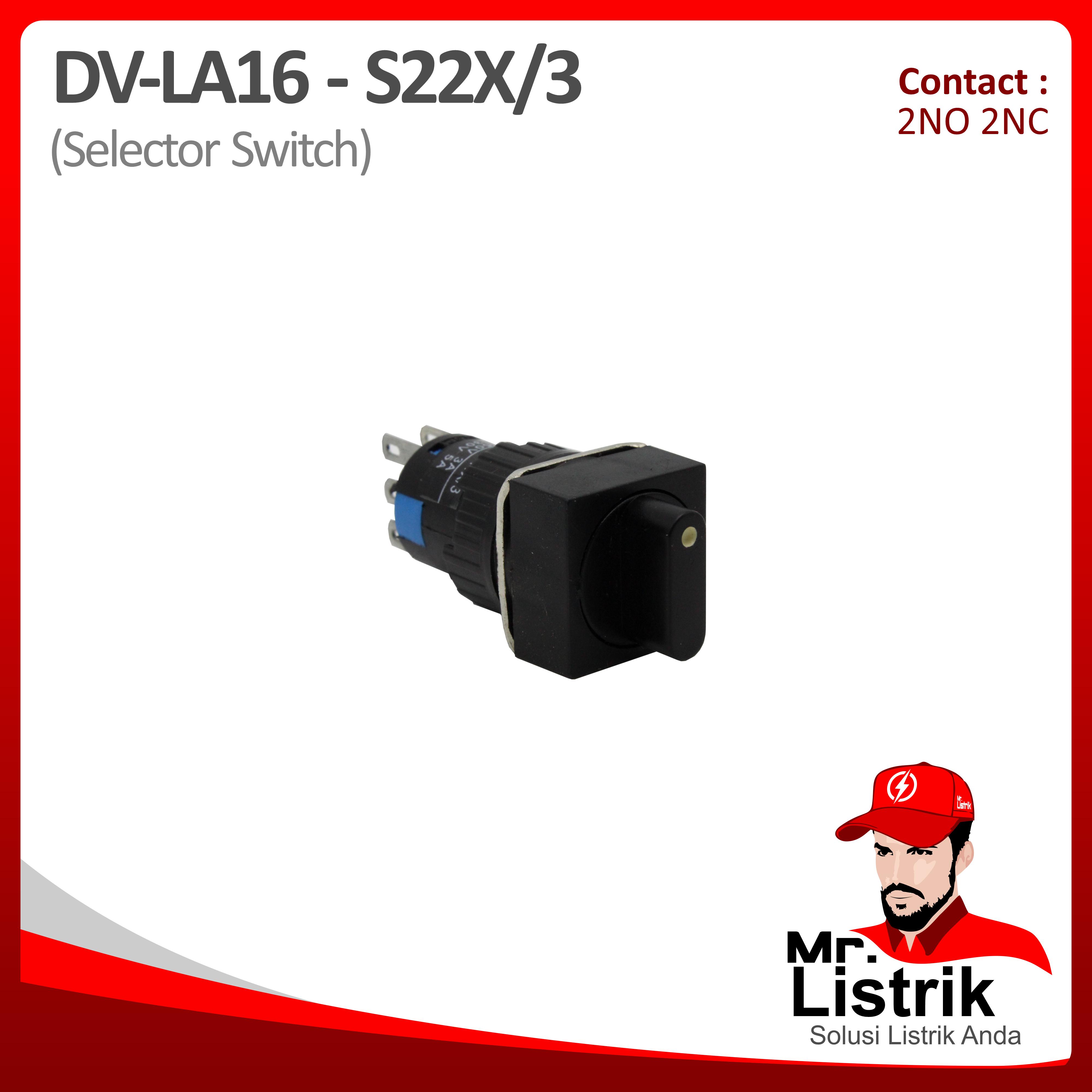 Selector Switch 16mm Pin Contact DV 3 Posisi 2NO+2NC Kotak LA16-S22X/3