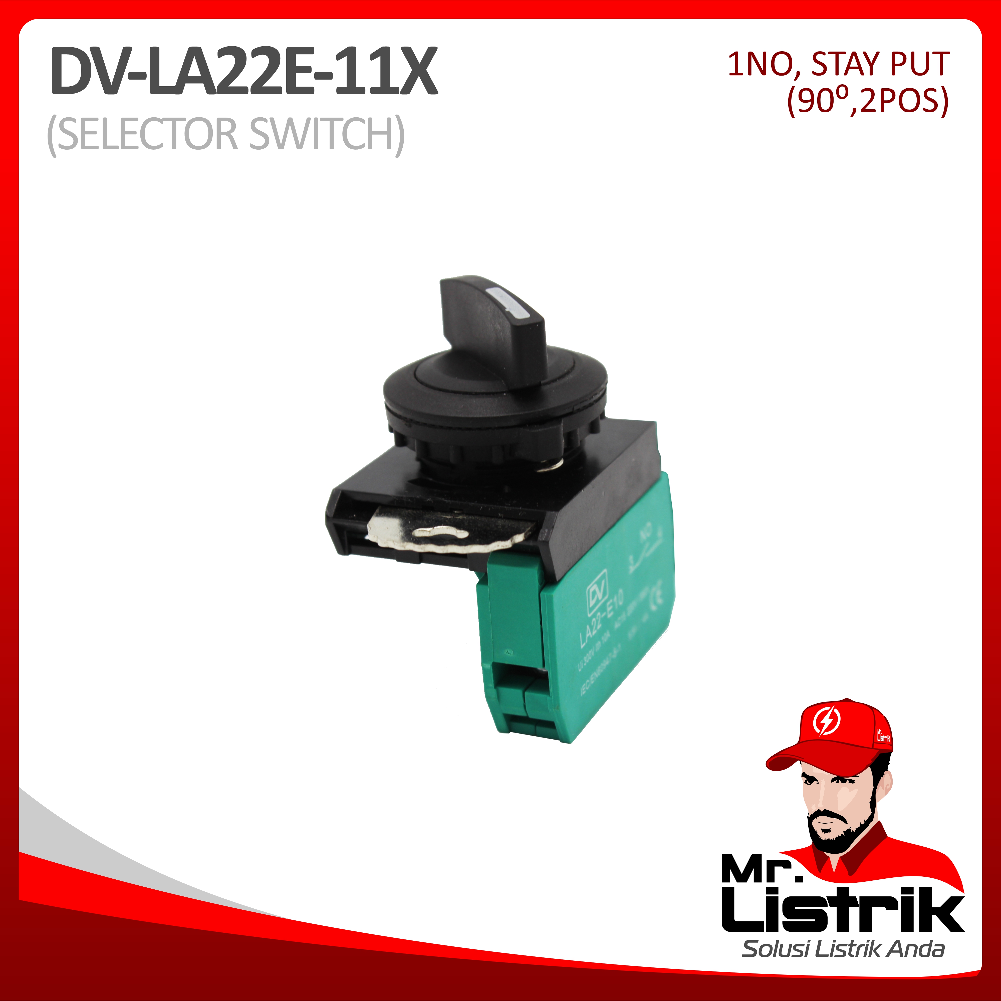 Selector Switch 2 Posisi 1NO Waterproof Modular LA22E-11X - Stay Put