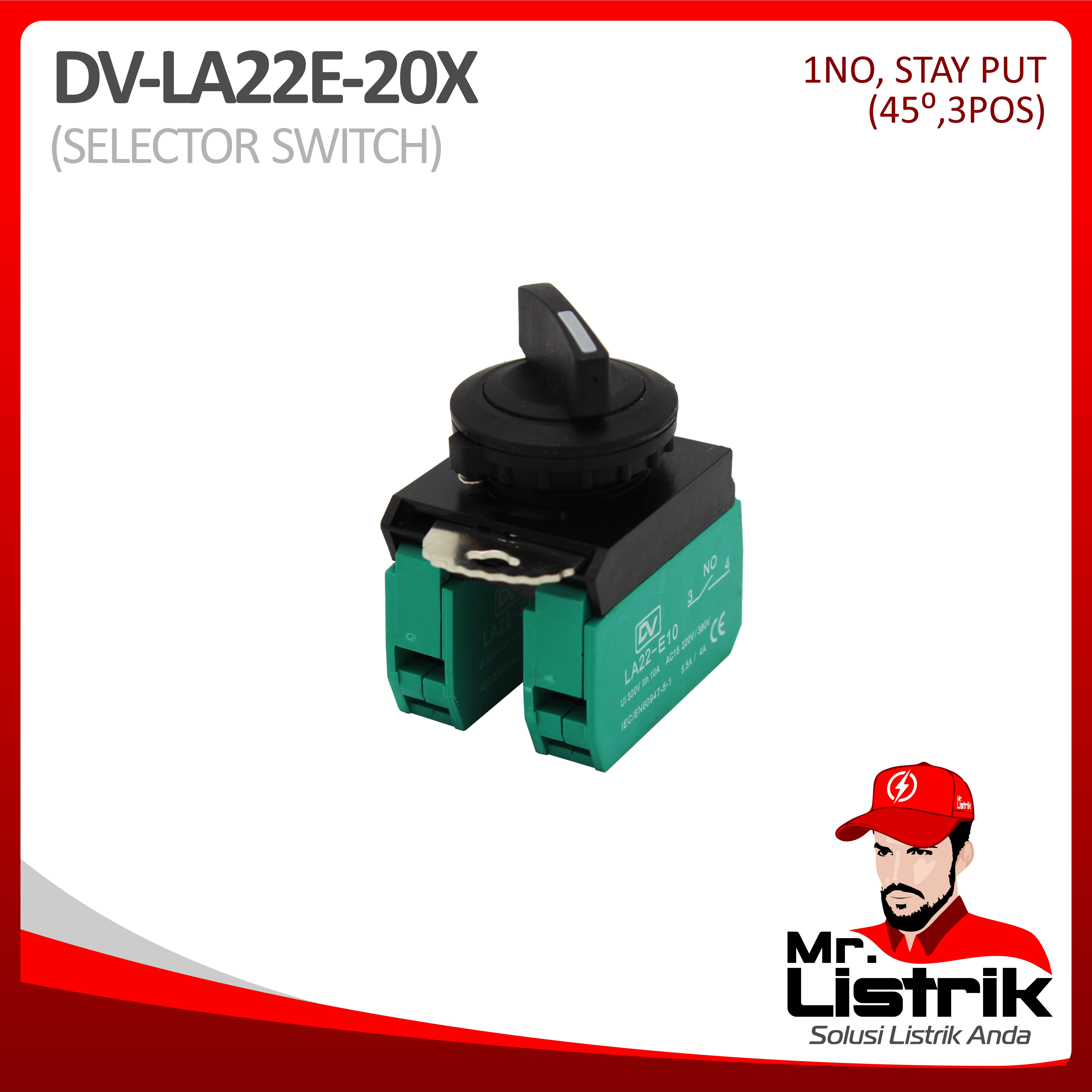 Selector Switch 3 Posisi 2NO Waterproof Modular LA22E-20X - Stay Put