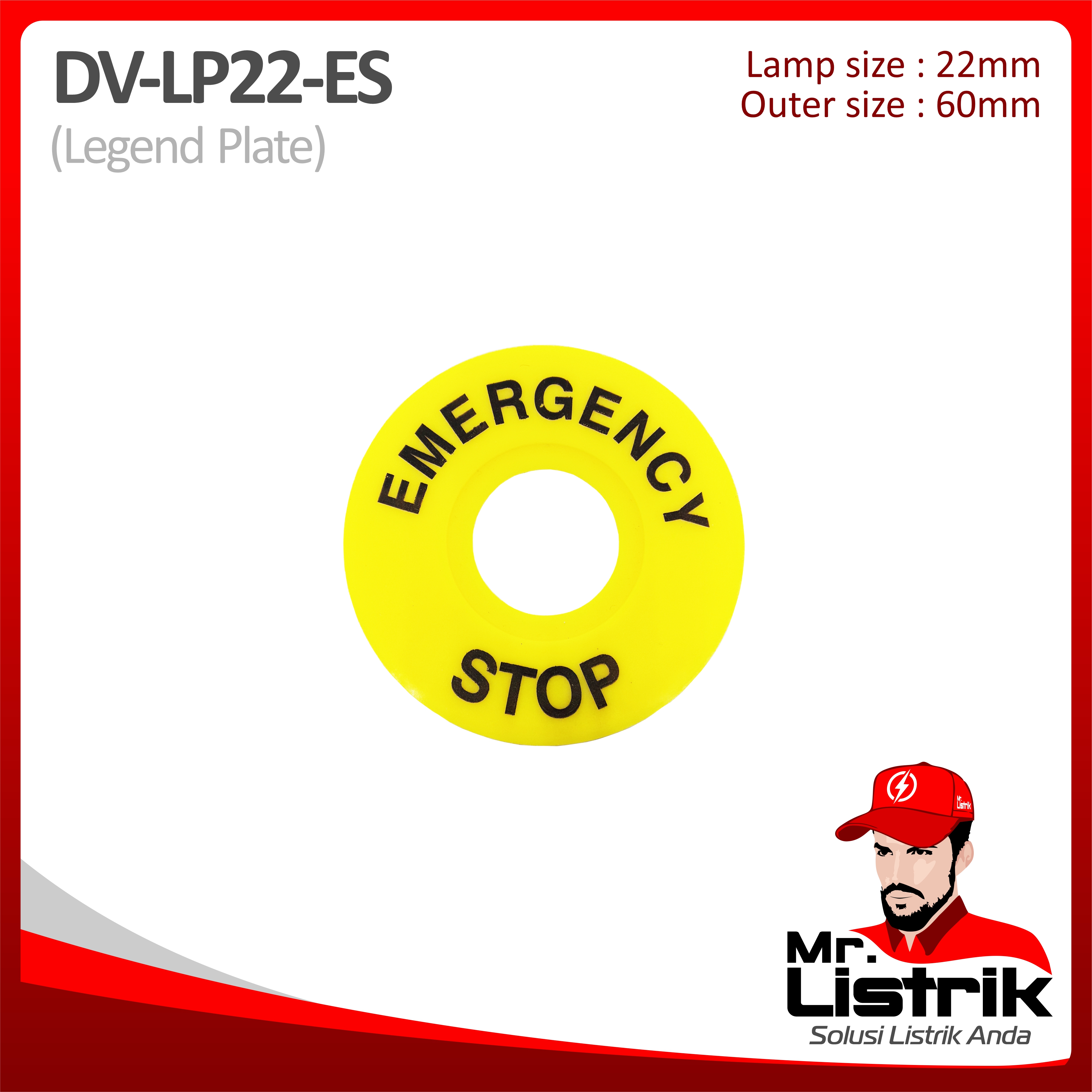 Legend Plate Emergency Stop DV 22mm LP22-ES