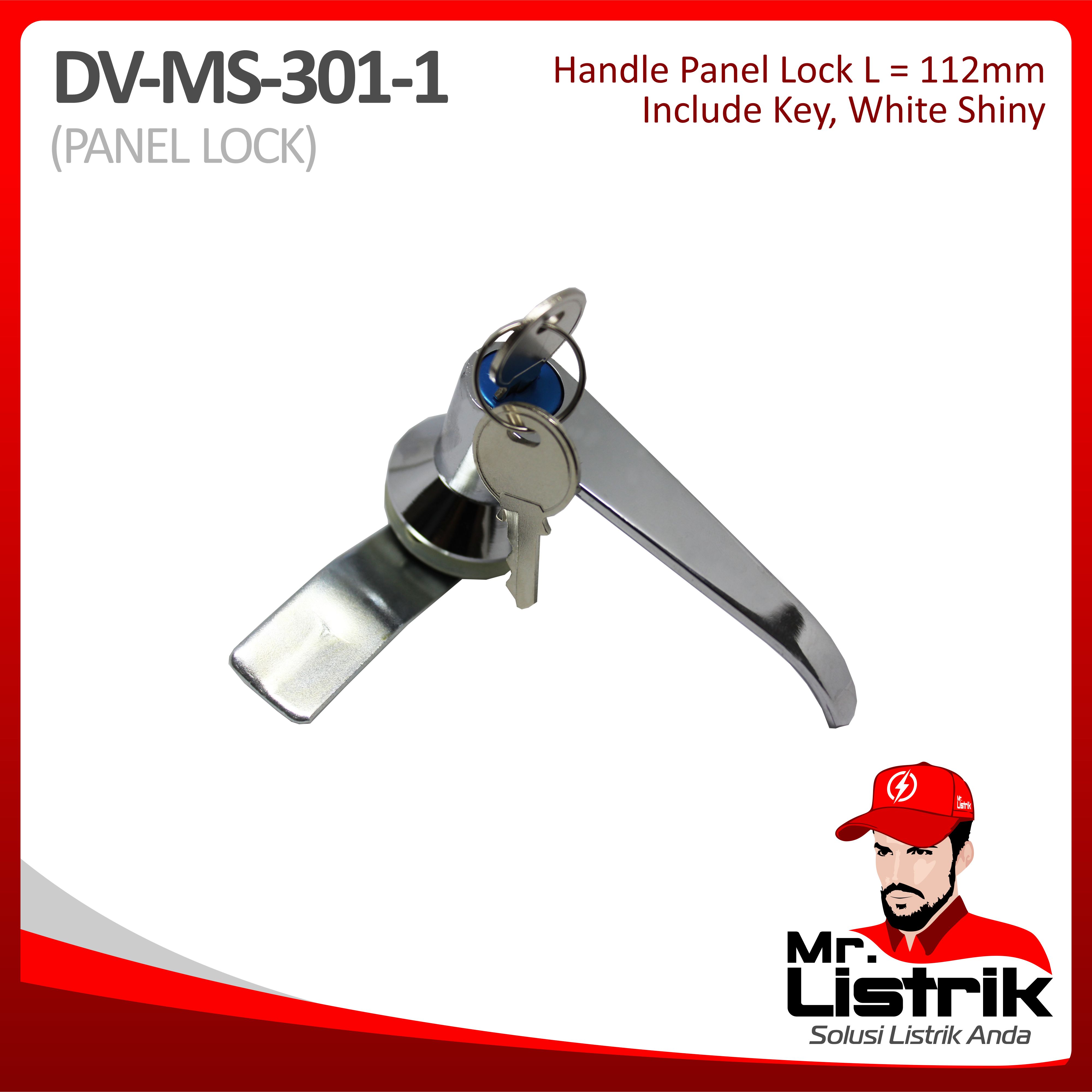 Handle Panel Lock 112mm With Key White Shiny DV MS-301-1