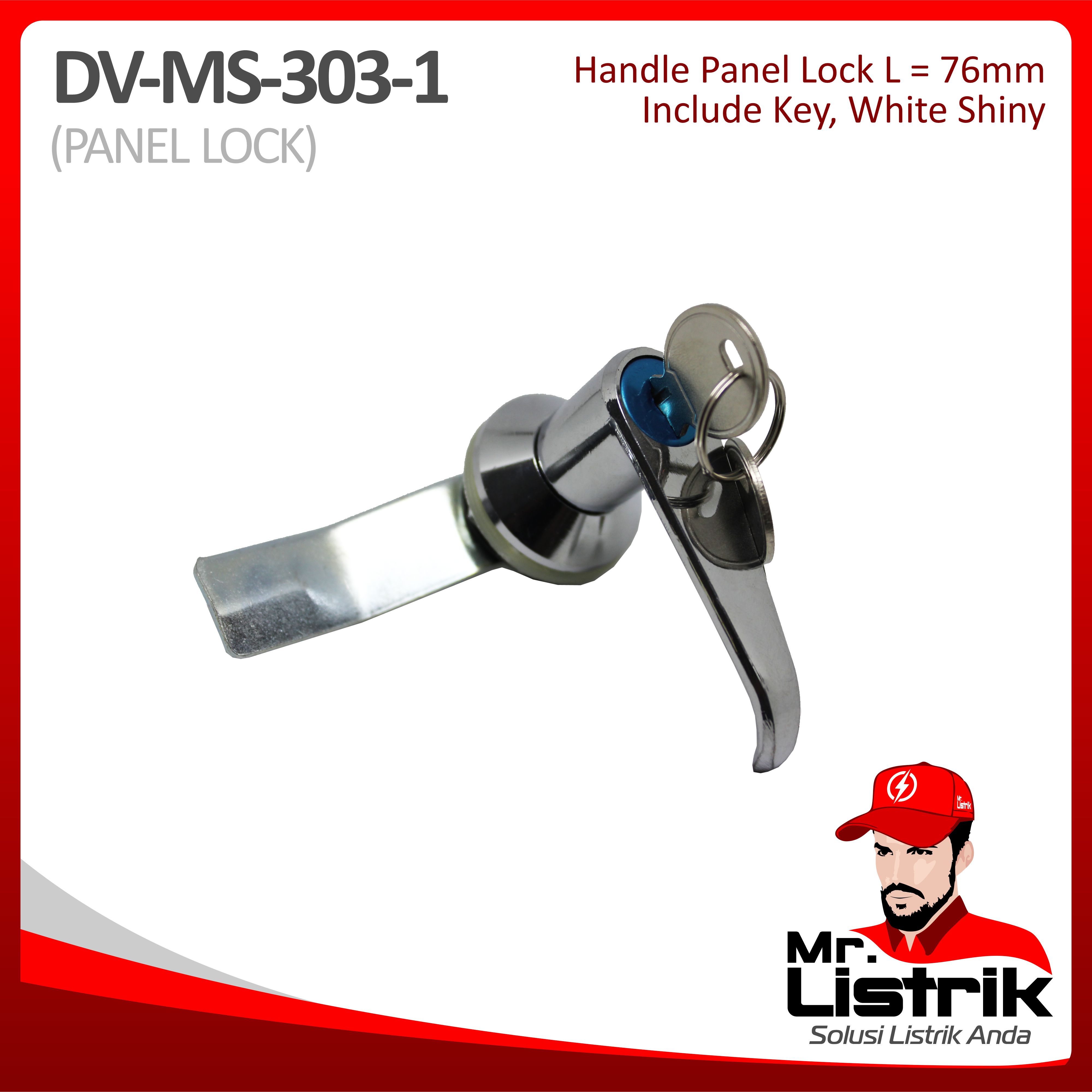 Handle Panel Lock 76mm With Key White Shiny DV MS-303-1