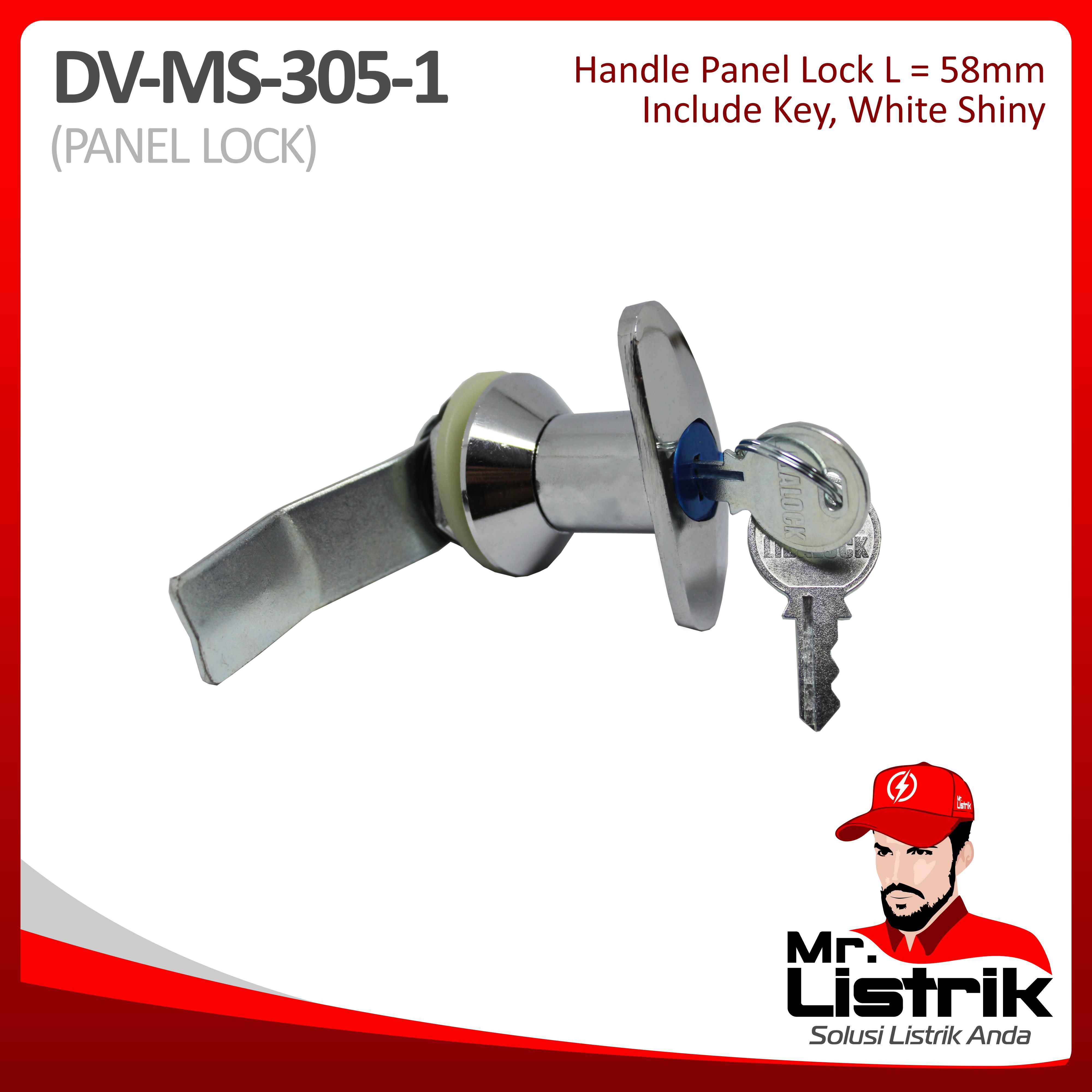 Handle Panel Lock 58mm With Key White Shiny DV MS-305-1