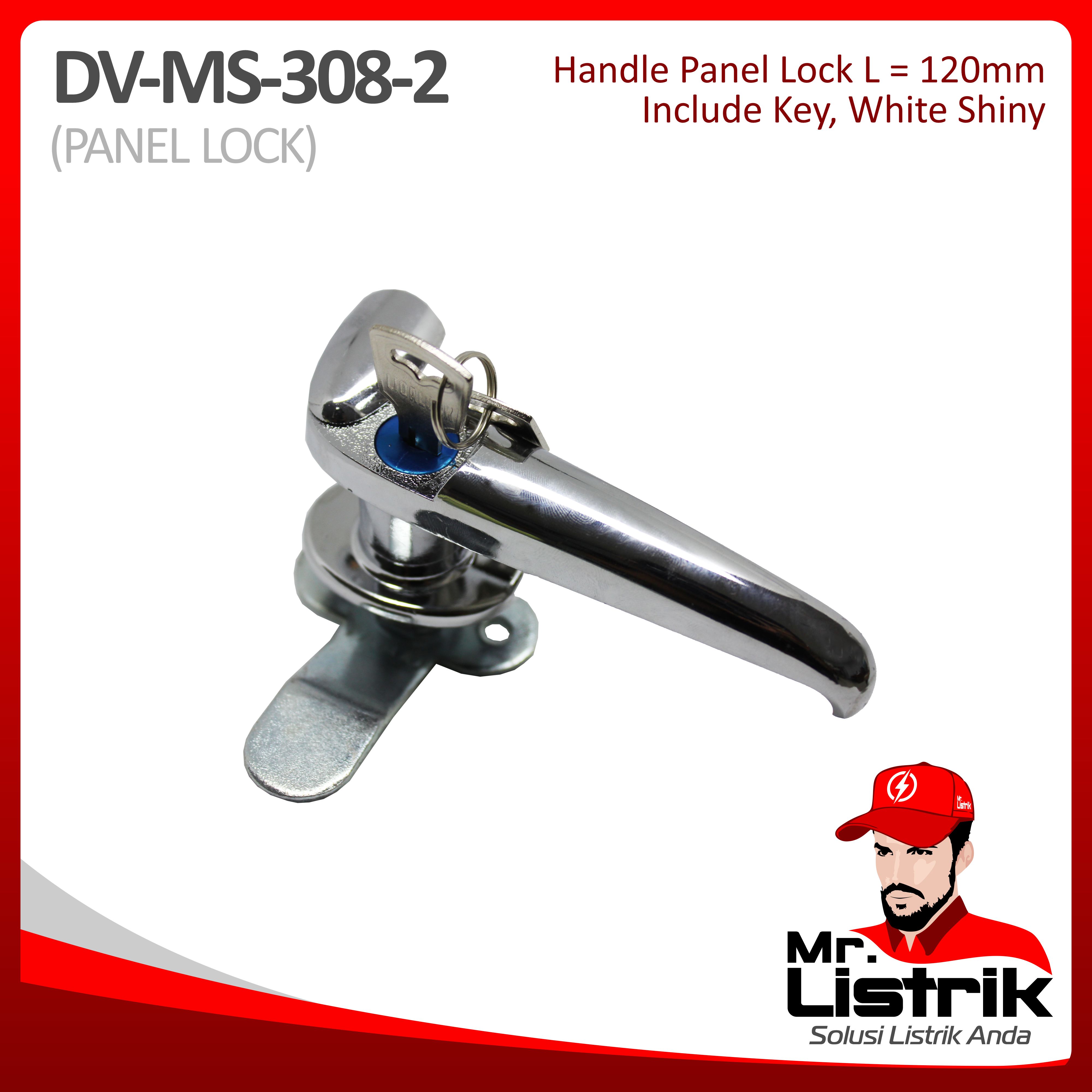 Handle Panel Lock 120mm With Key White Shiny DV MS-308-2
