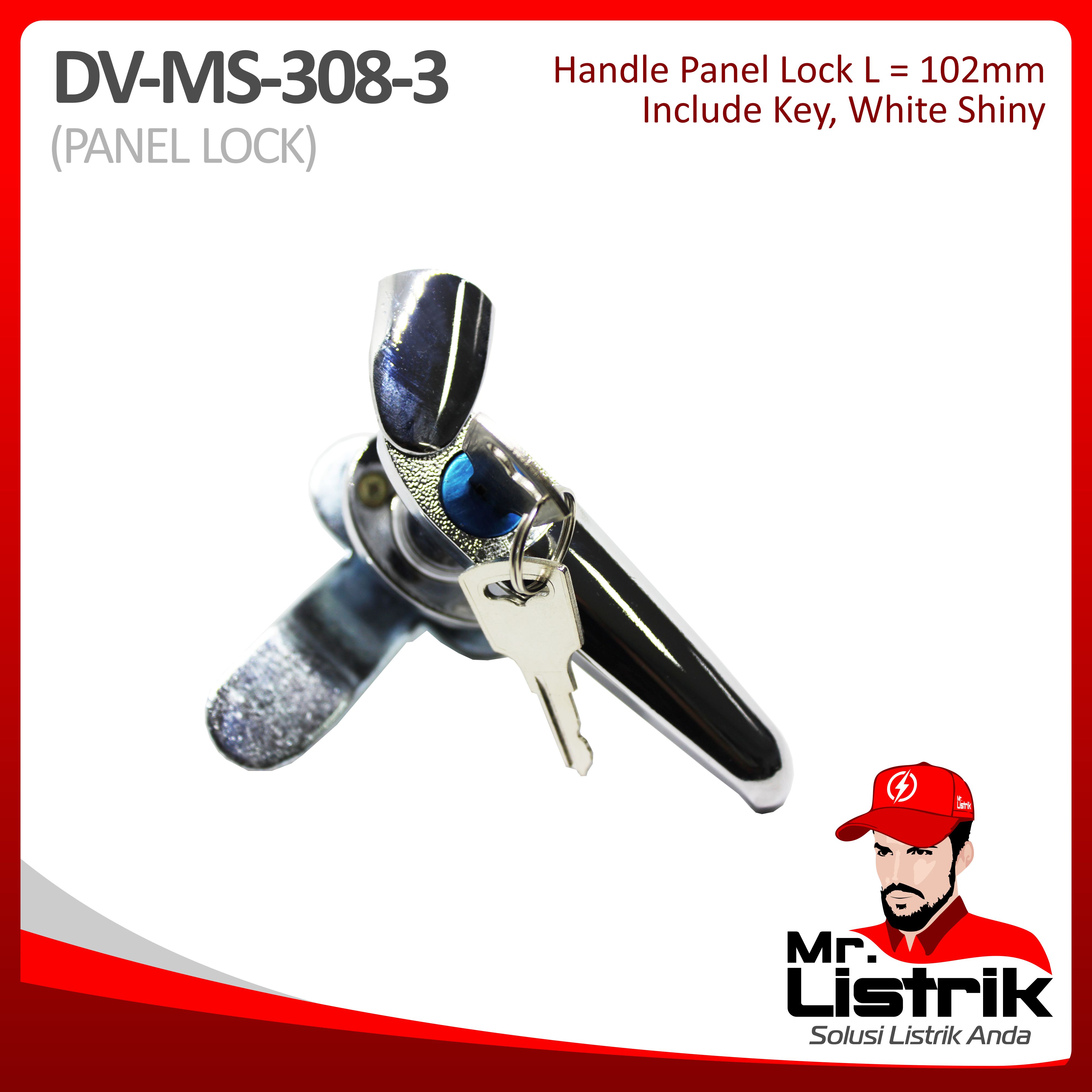 Handle Panel Lock 102mm With Key White Shiny DV MS-308-3