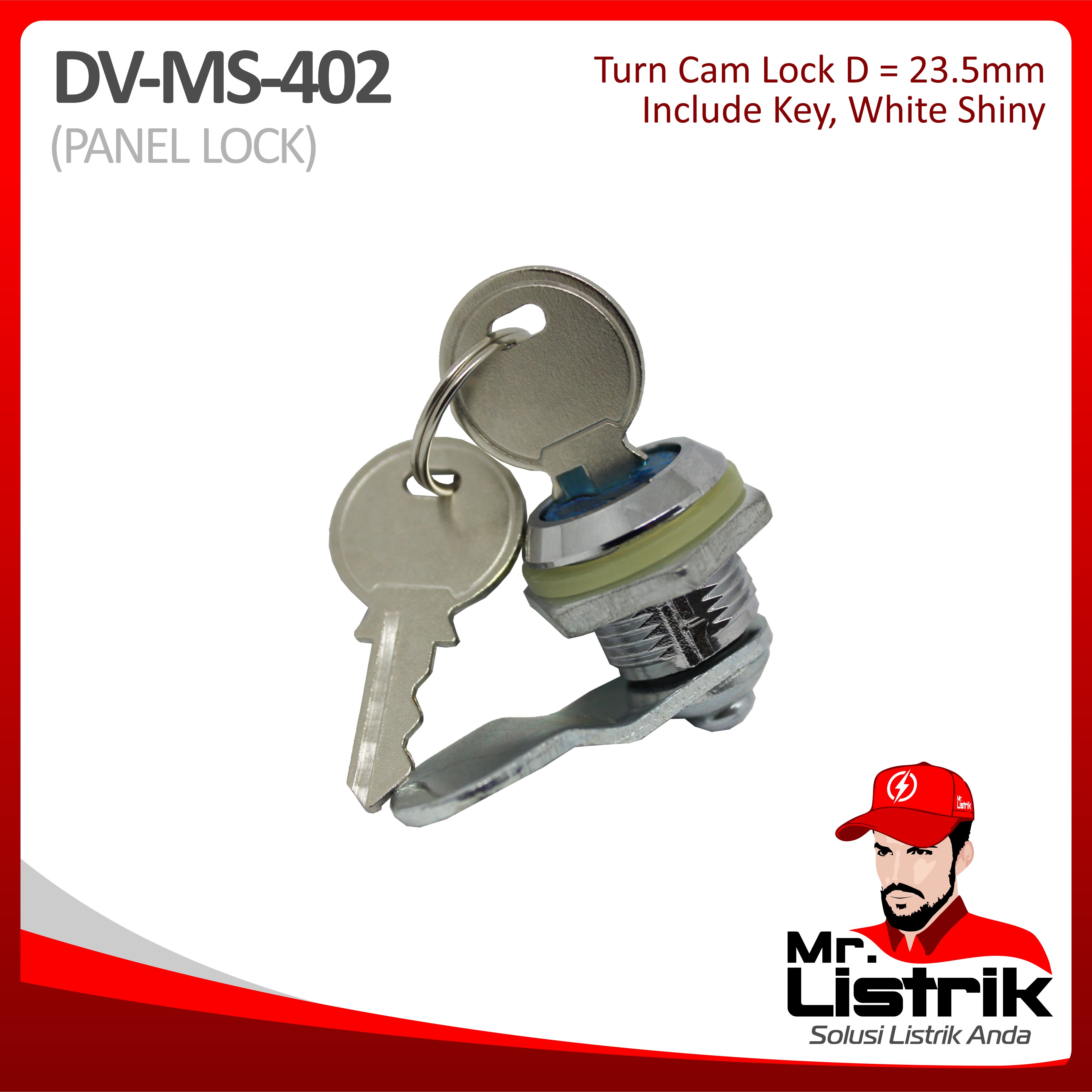 Turn Cam Lock 23.5mm With Key White Shiny DV MS-402
