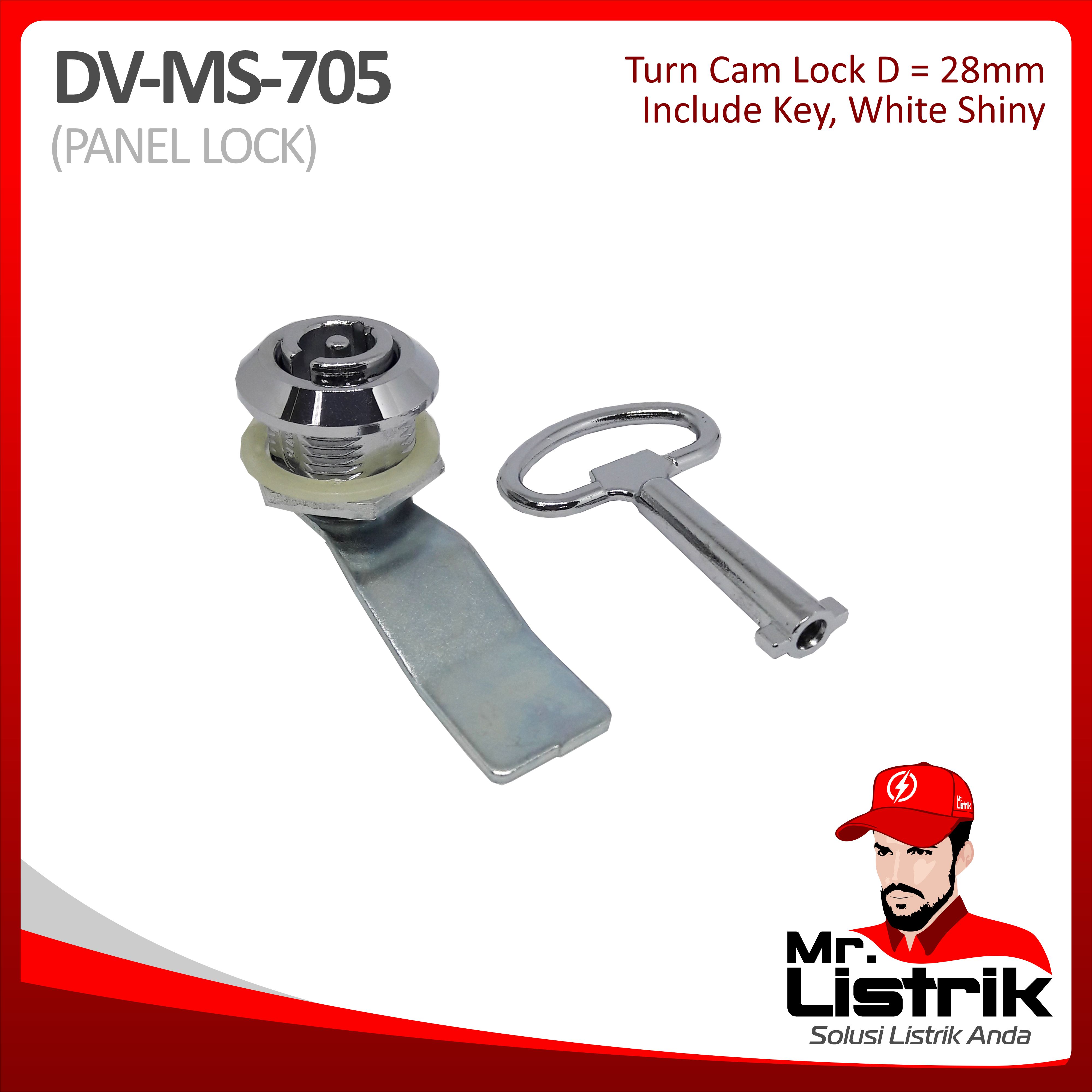 Turn Cam Lock 28mm With Key White Shiny DV MS-705