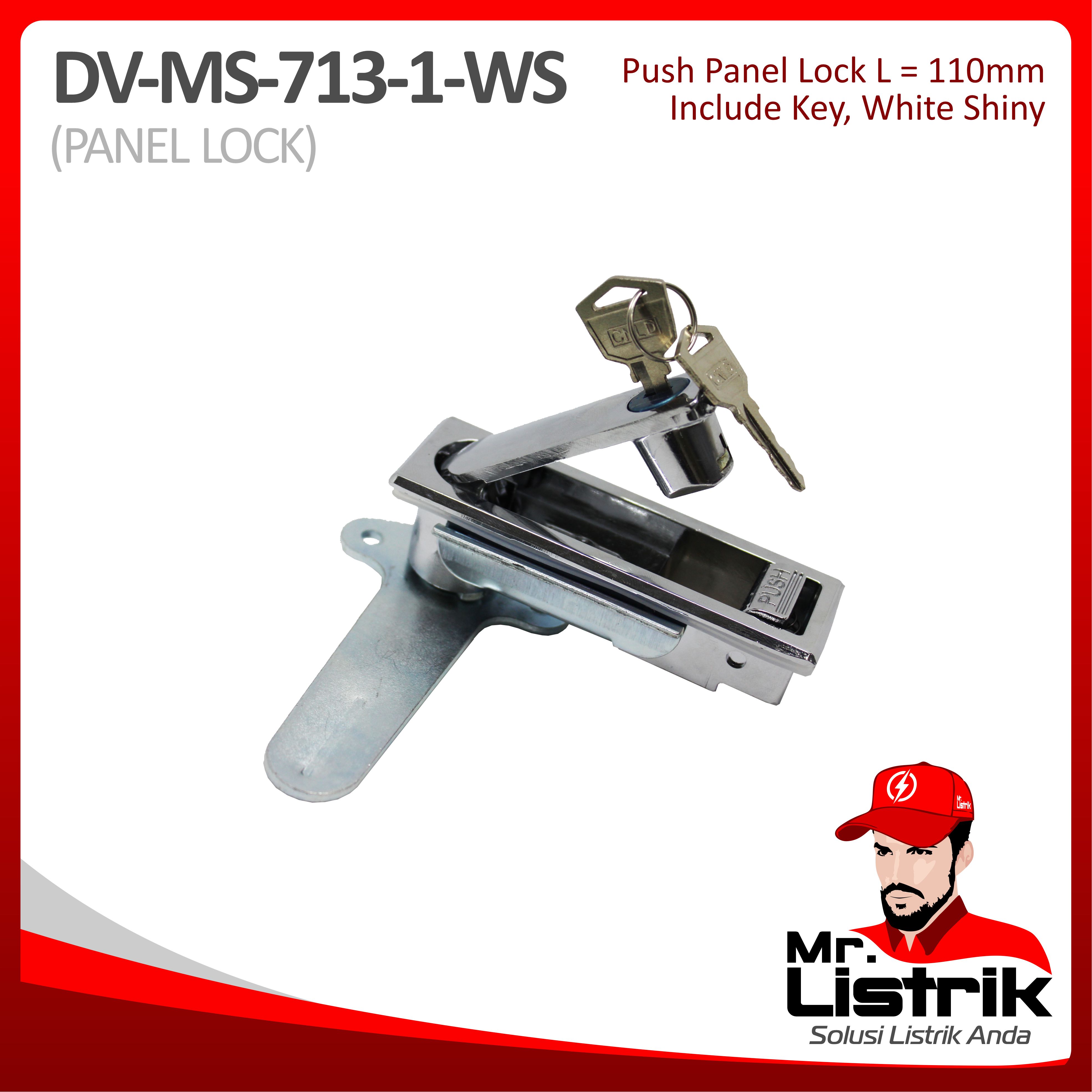 Push Panel Lock 110mm With Key White Shiny DV MS-713-I-WS