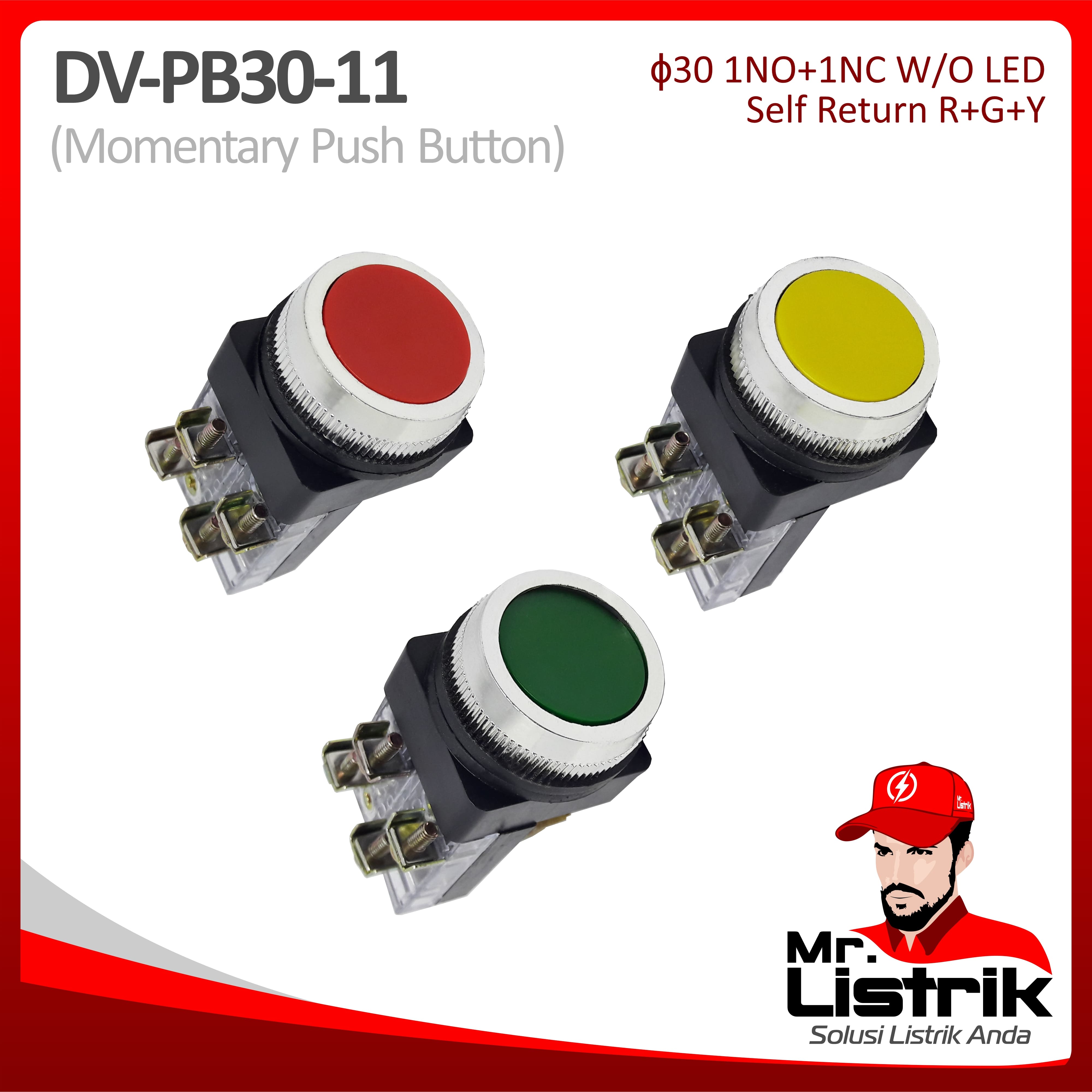 Push Button 30mm DV Fixed Contact 1NO+1NC PB30-11