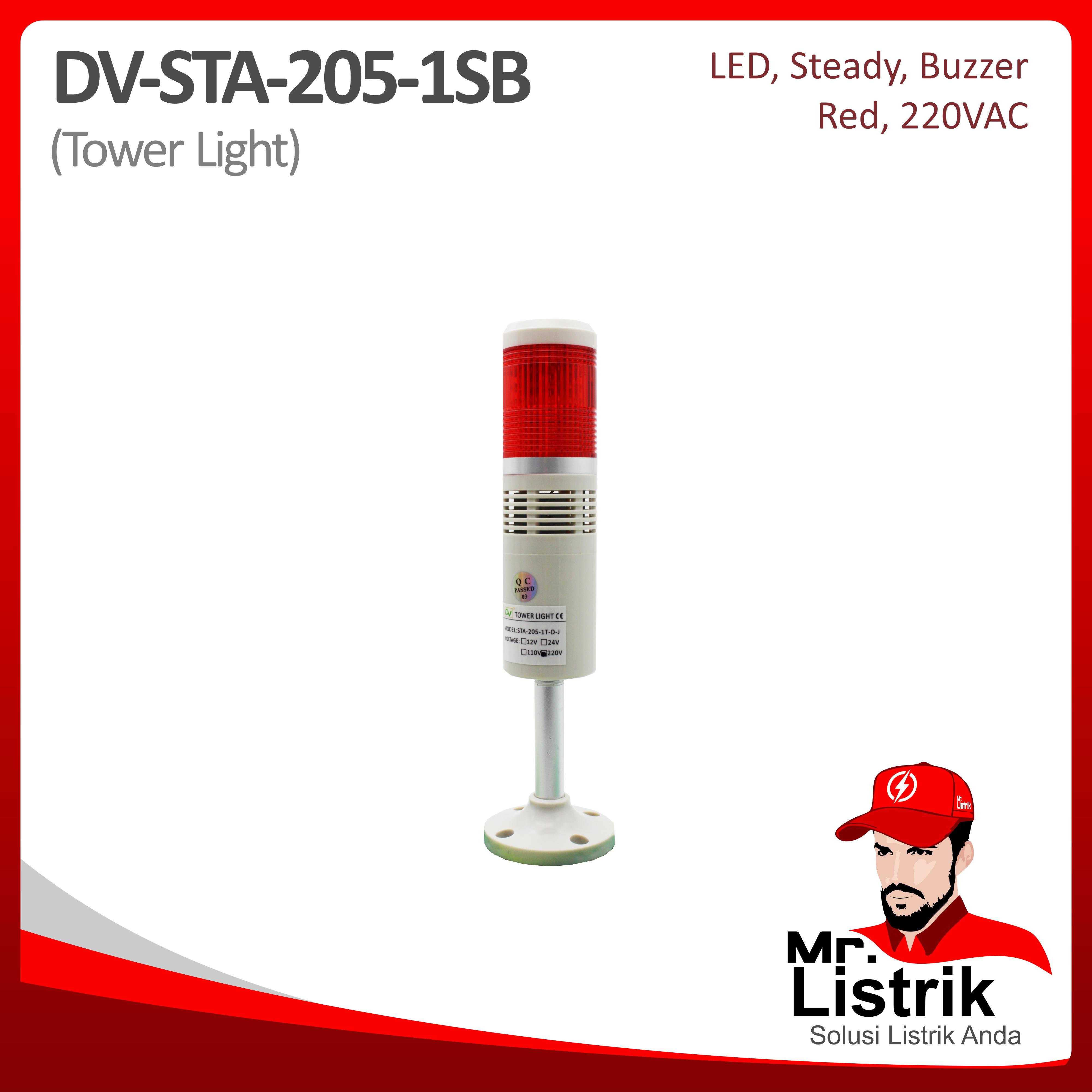 Tower Light LED Steady Buzzer Red DV STA-205-1SB