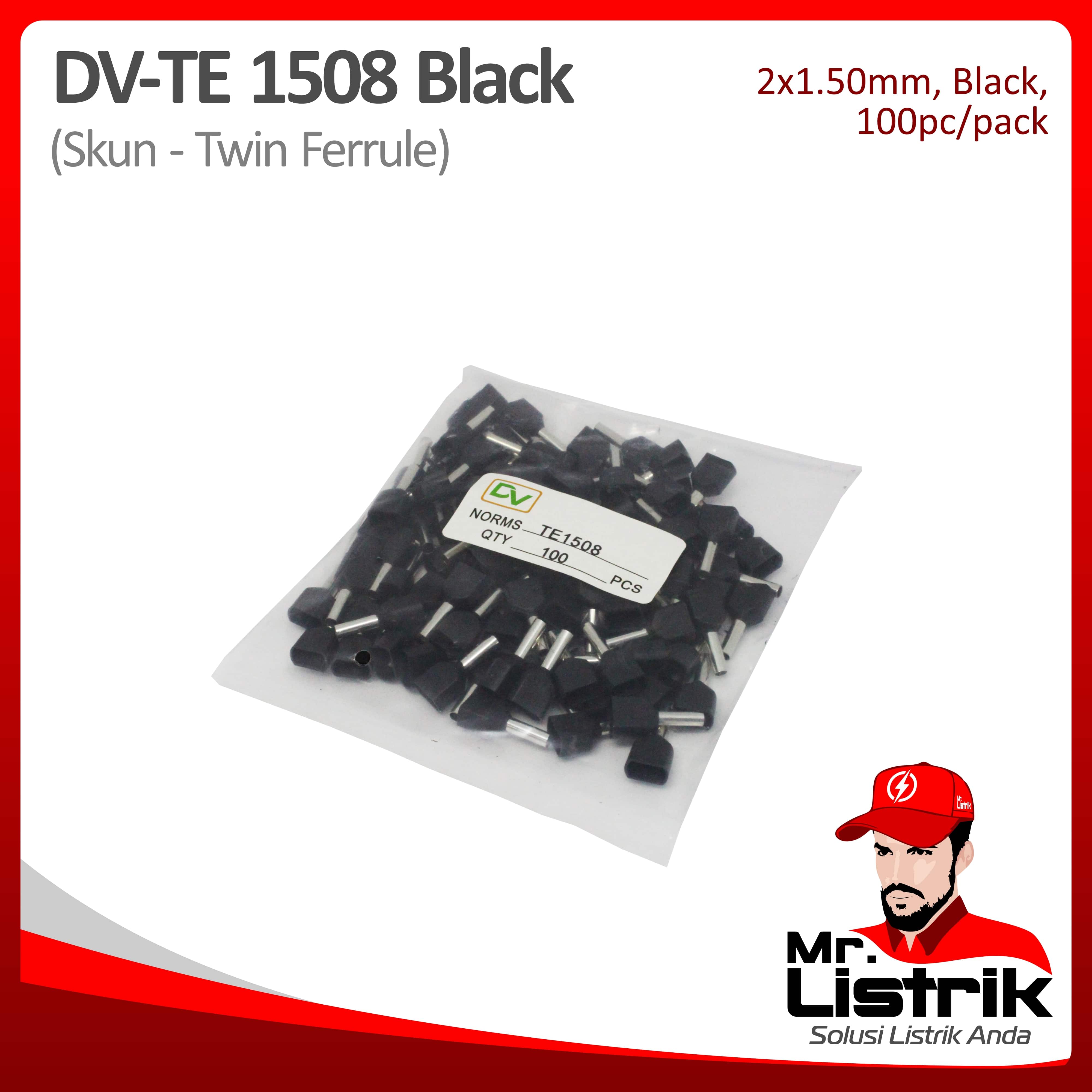 Skun Twin Ferrules 2x1.5mm Black DV TE 1508