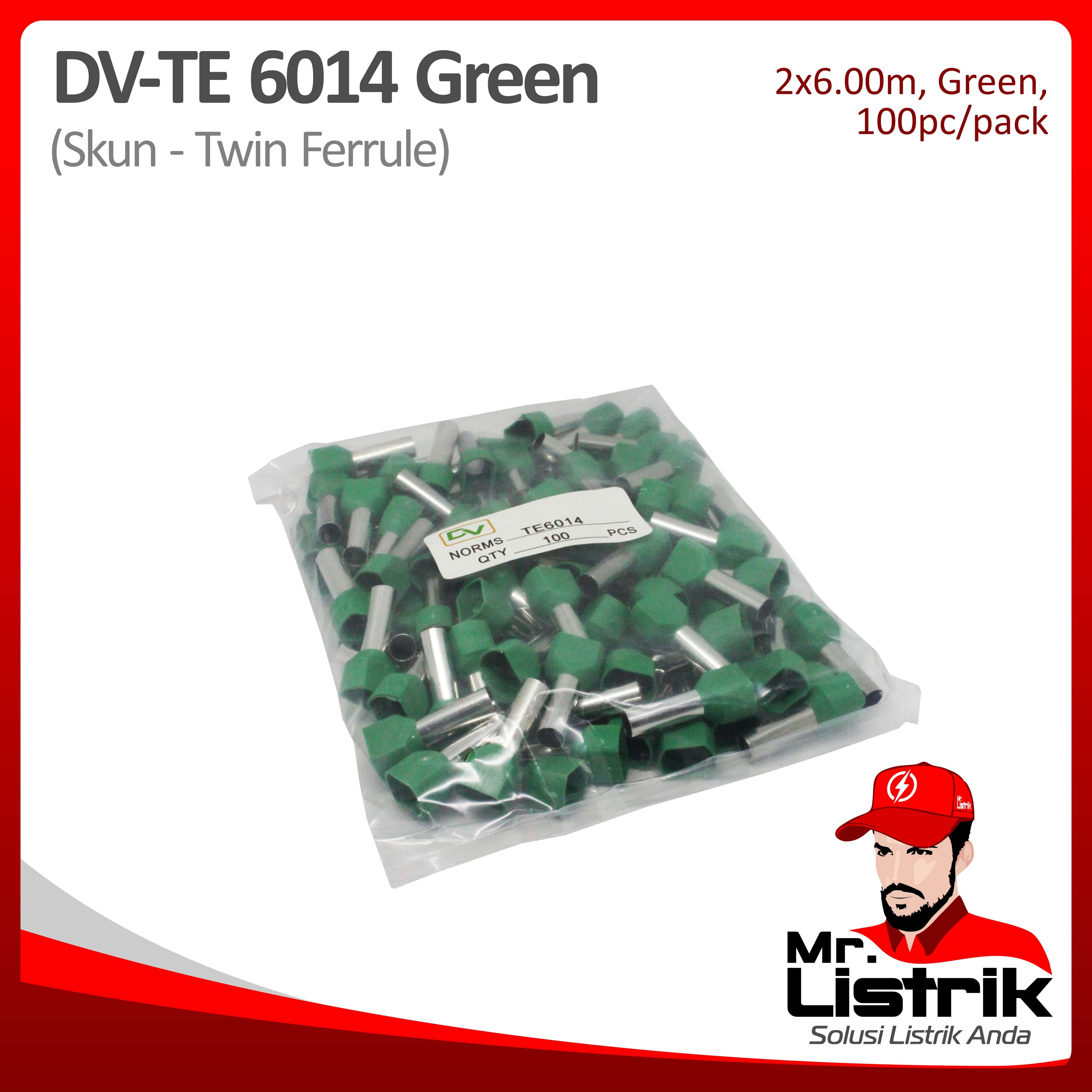 Skun Twin Ferrules 2x6mm Green DV TE 6014