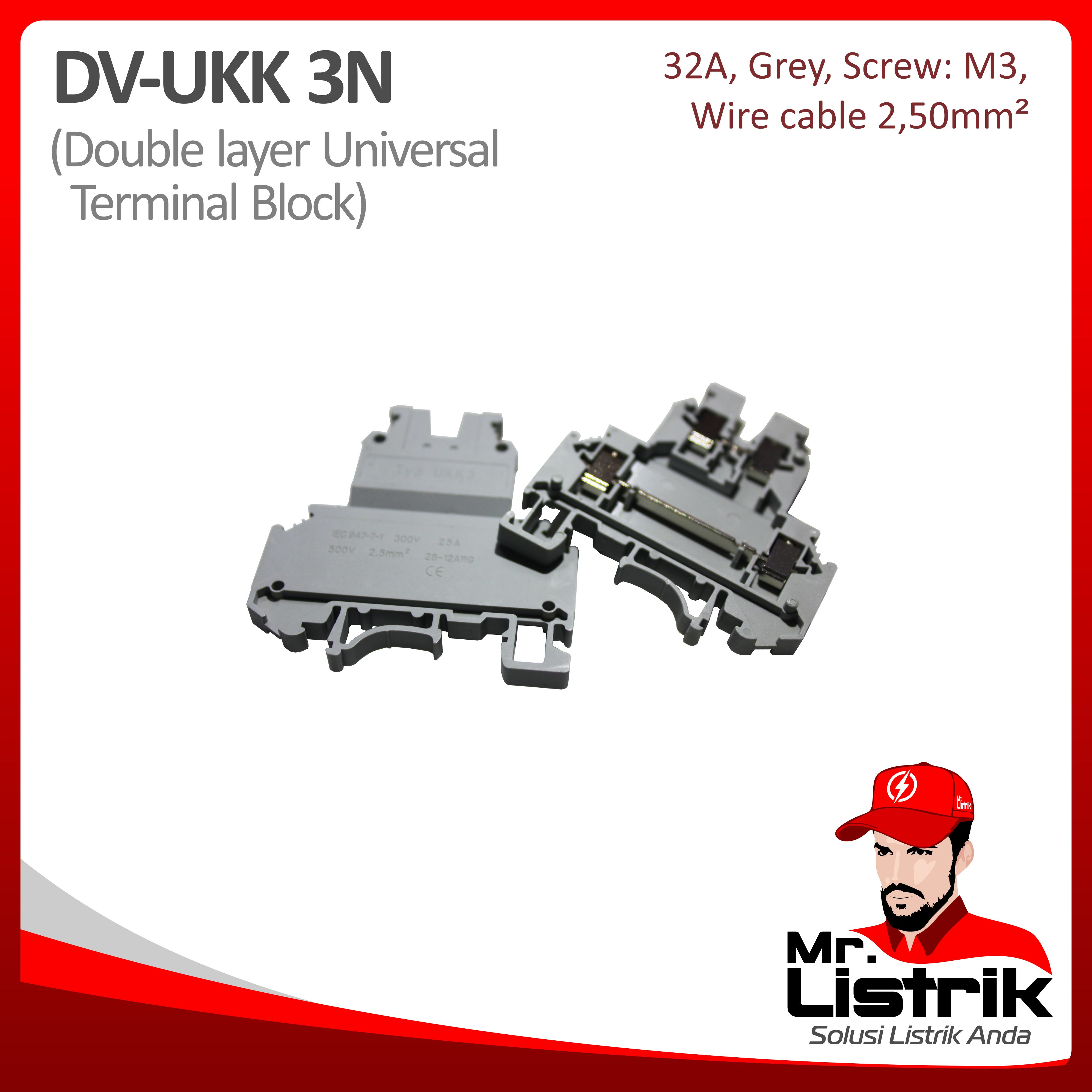 Terminal Block Double Layer Type UK 2.5mm DV UKK-3N