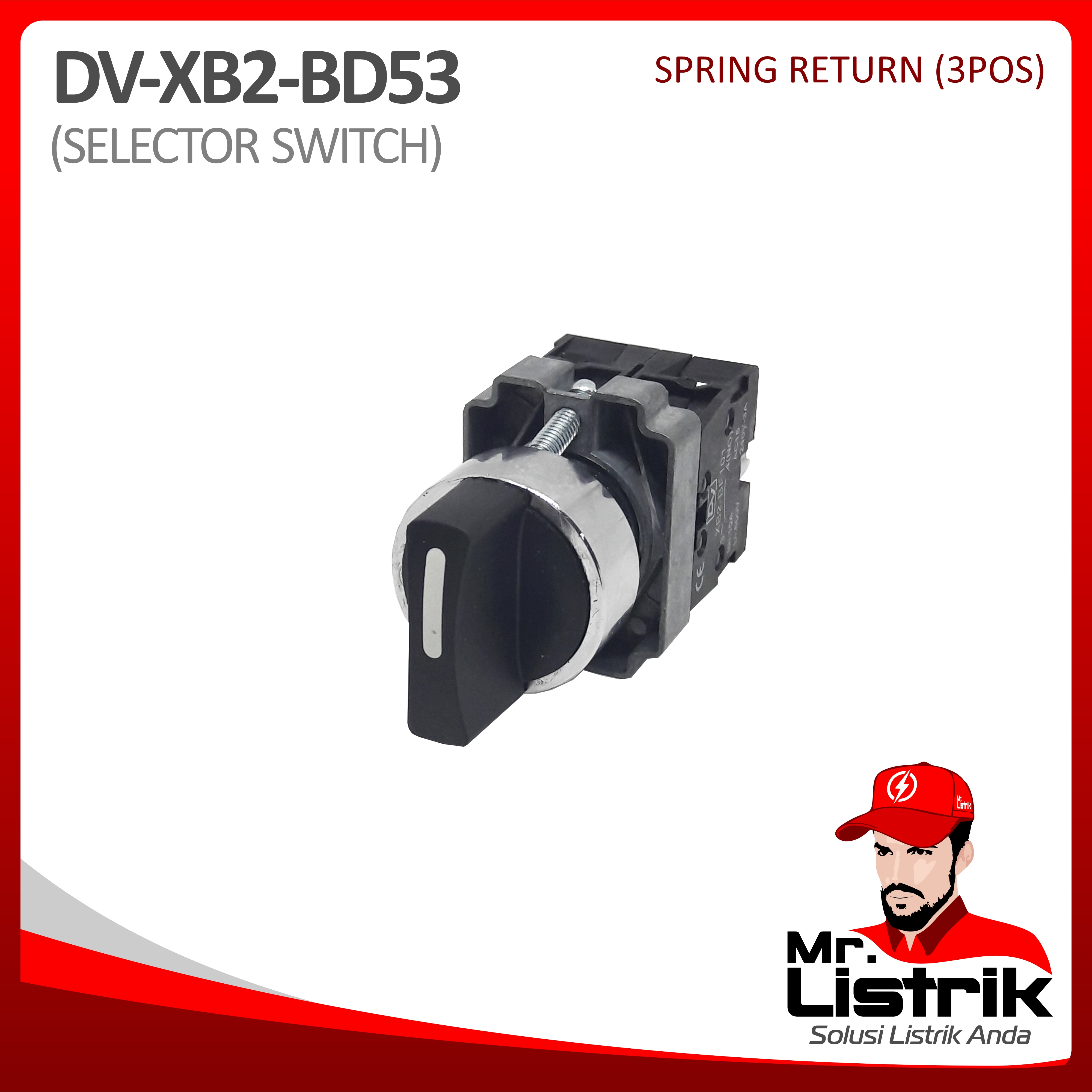 Selector Switch 3 Posisi 2NO Metal Modular XB2-BD53 - Spring Return