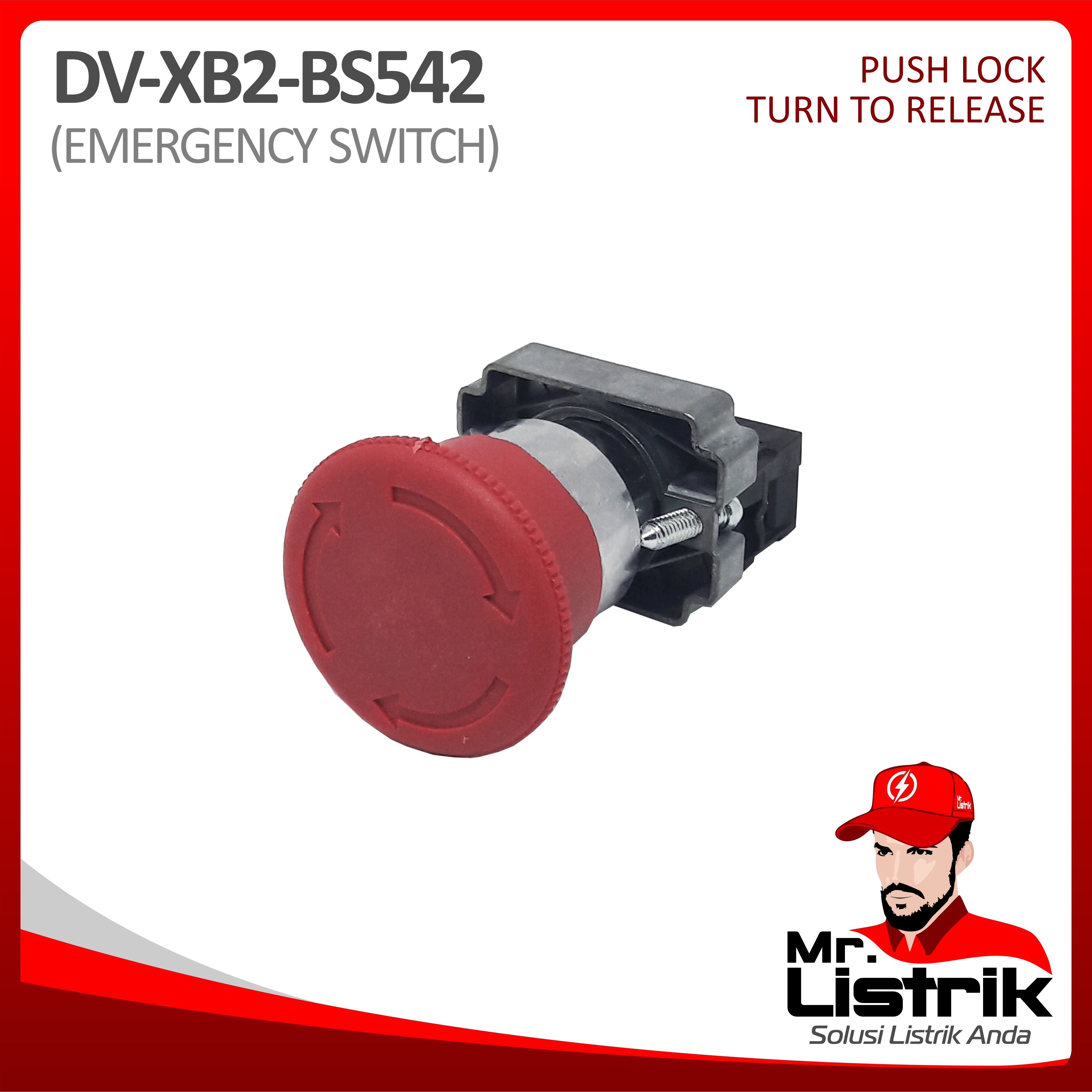 Emergency Stop 1NC Metal Modular XB2-BS542 - Push Lock Turn To Release