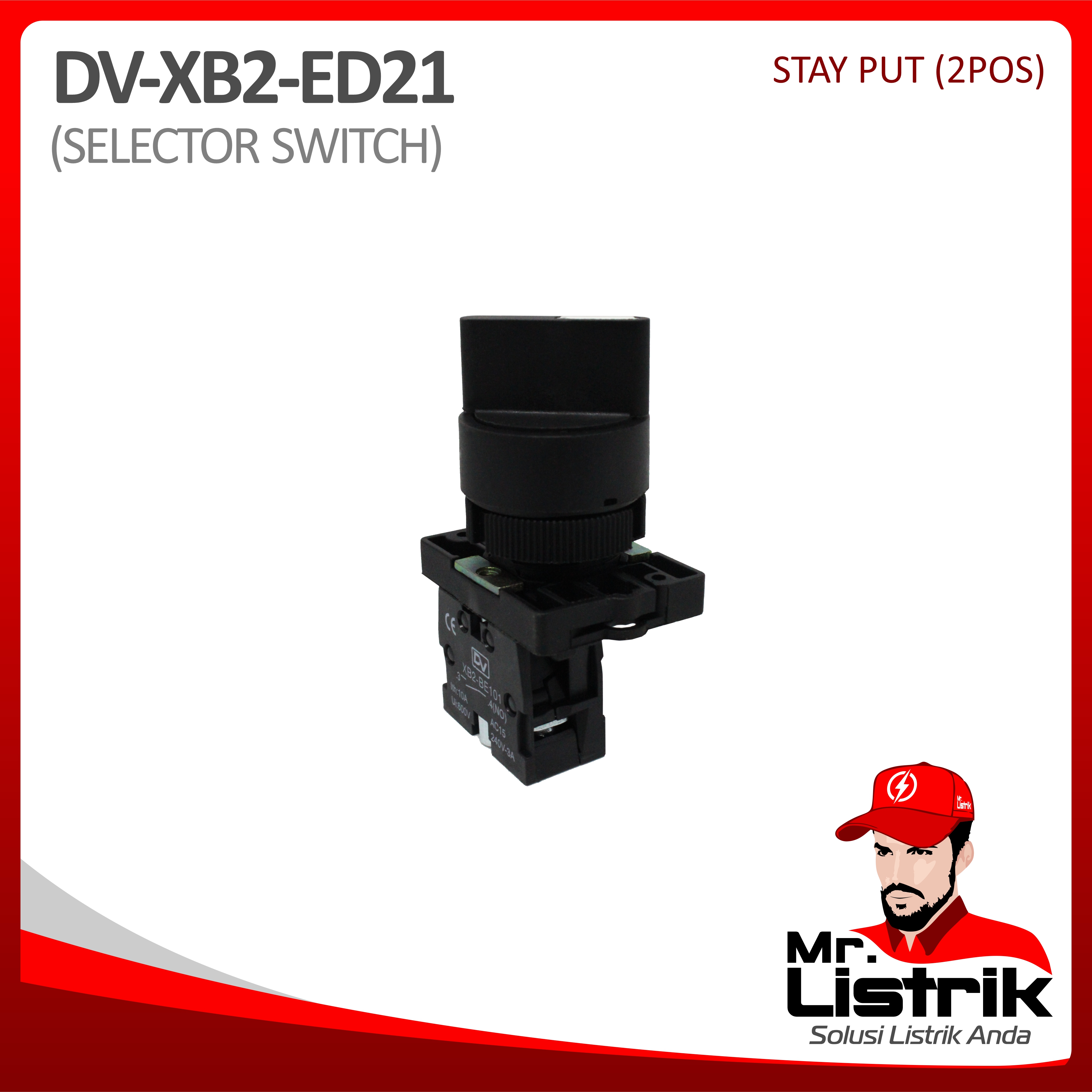 Selector Switch 2 Posisi 1NO Plastic Modular XB2-ED21 - Stay Put