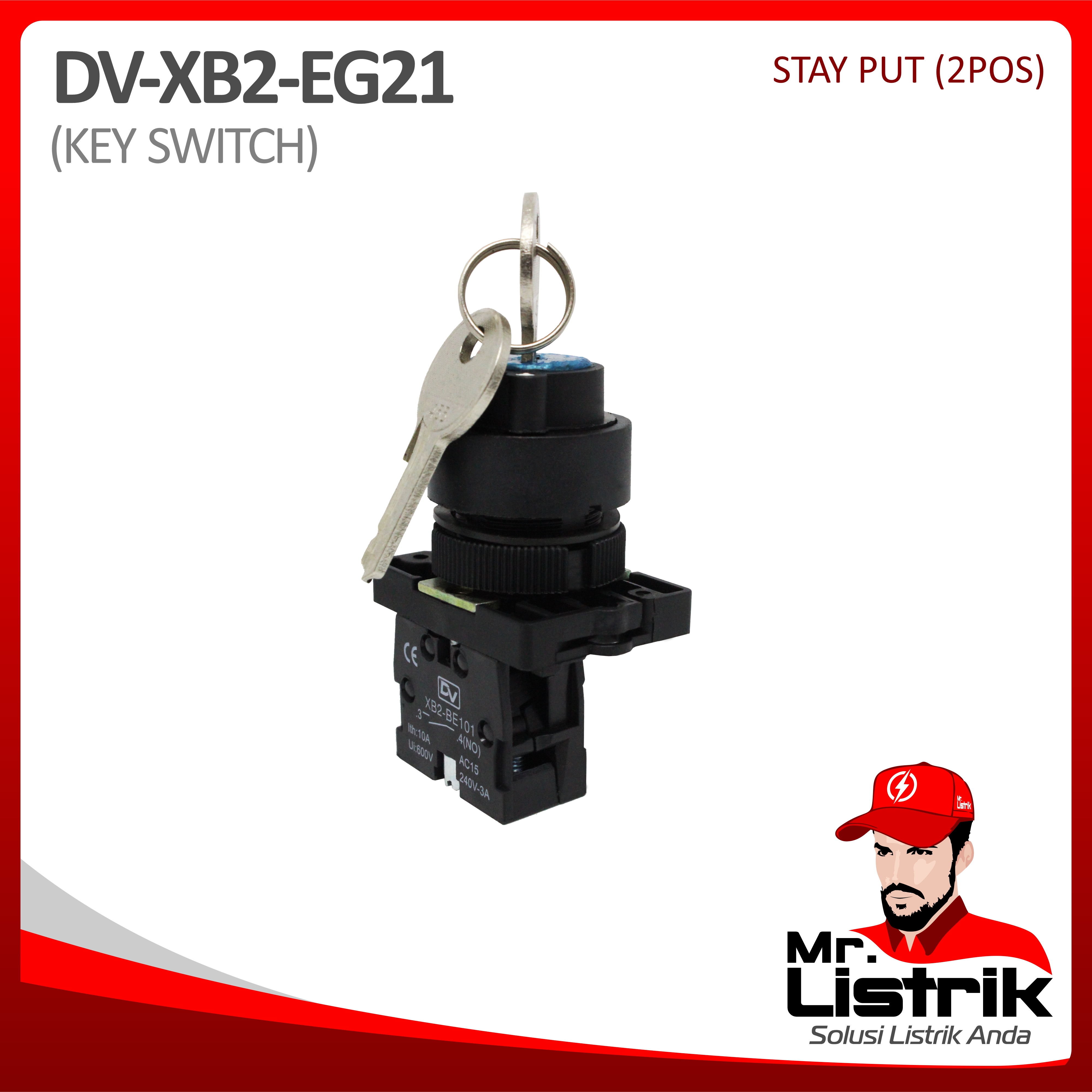 Key Switch 2 Posisi 1NO Plastic Modular XB2-EG21 - Stay Put