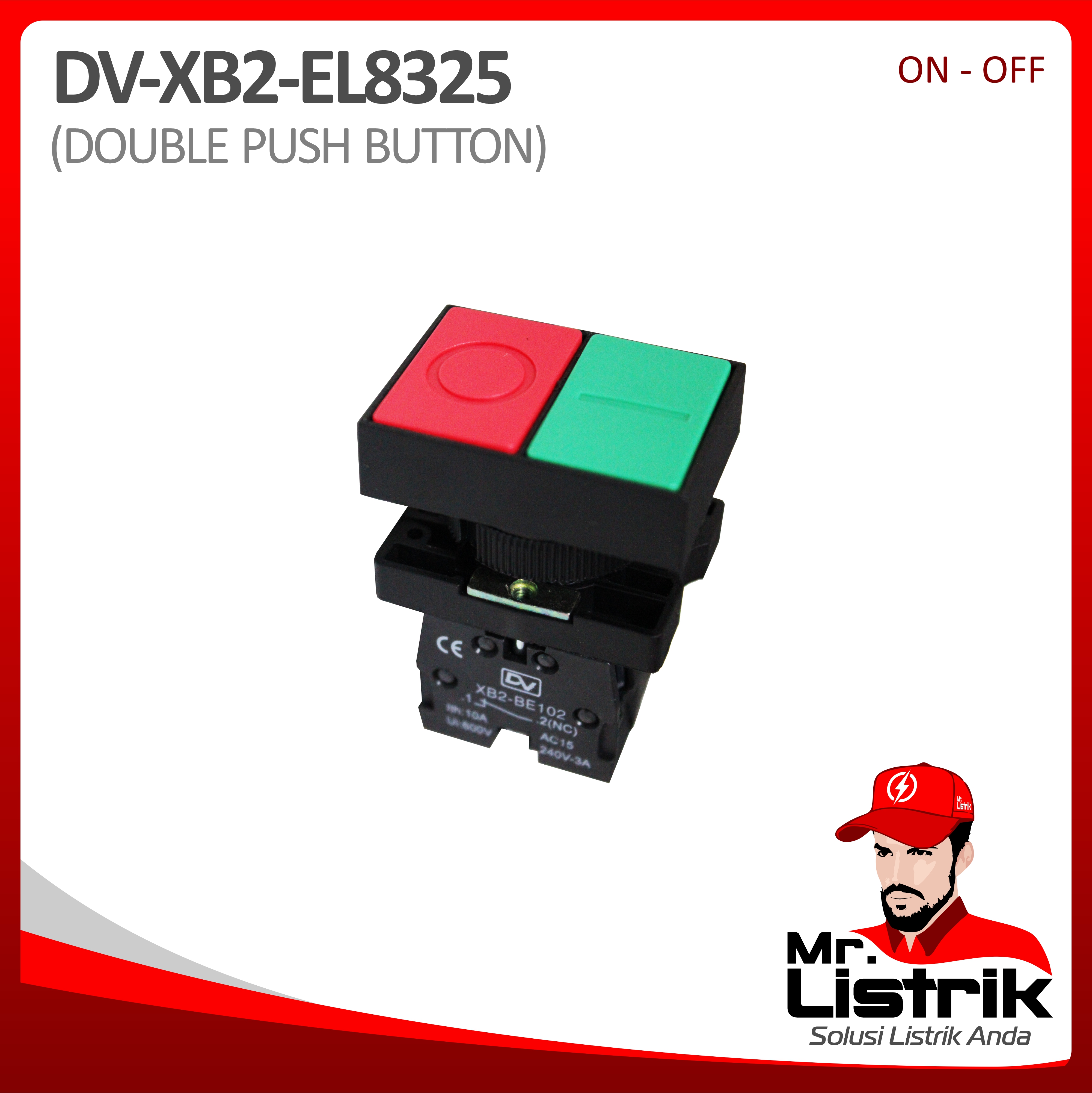 Double Push Button 1NO+1NC Plastic Modular XB2-EL8325 - On Off