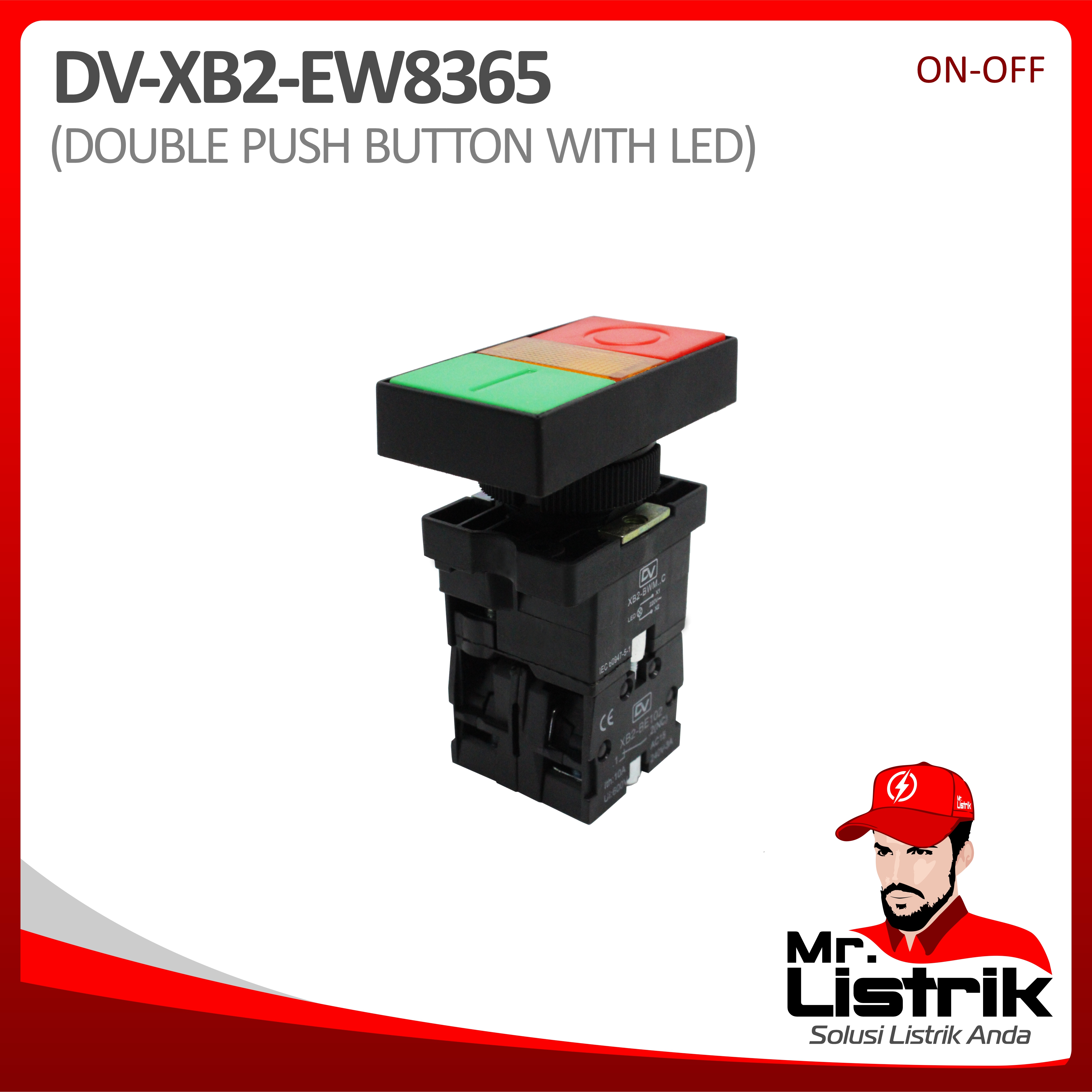 Double Push Button LED 1NO+1NC Plastic Modular XB2-EW8365 - On Off