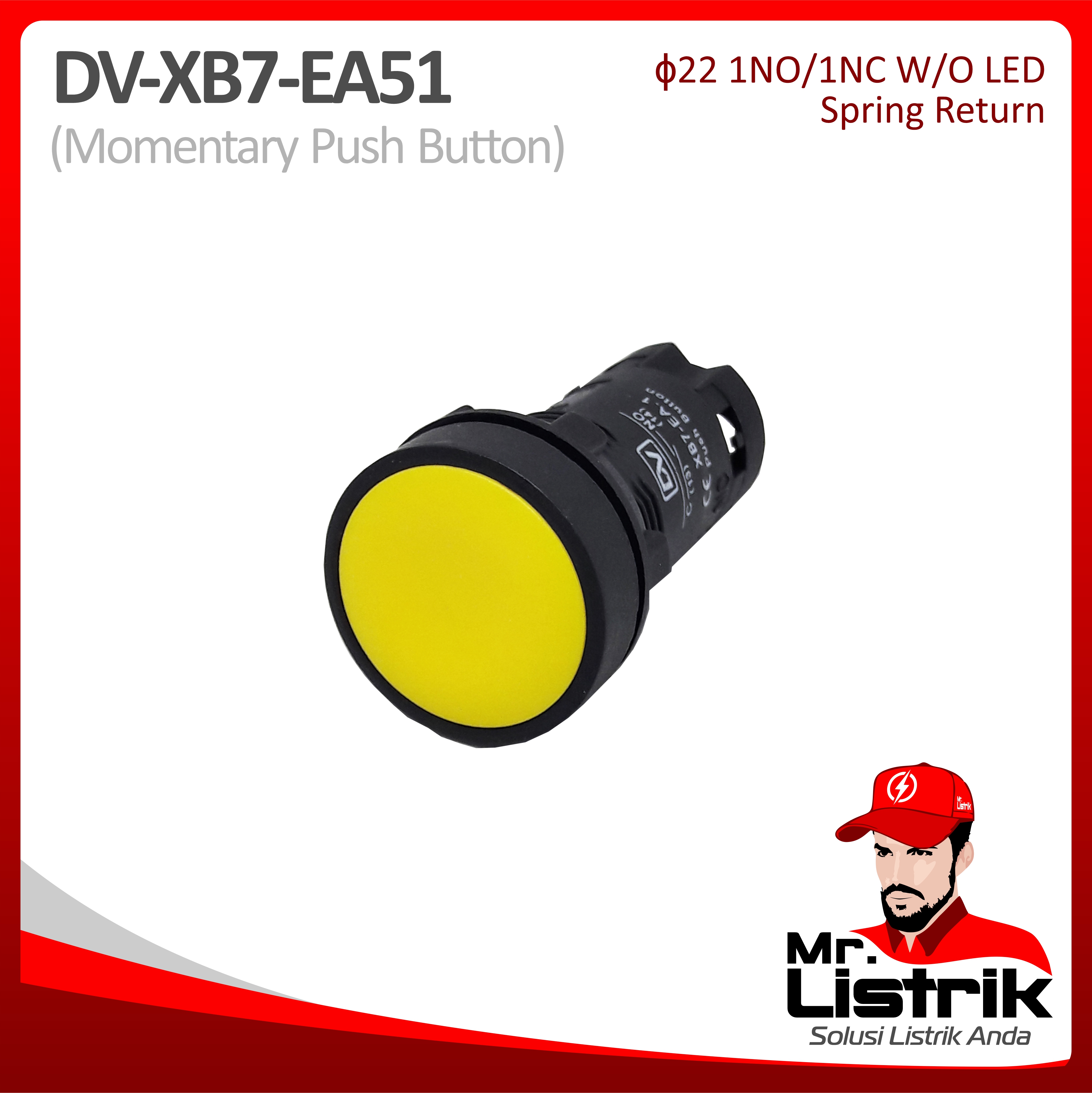 Push Button Momentary 22mm DV 1NO XB7-EA51 - Yellow