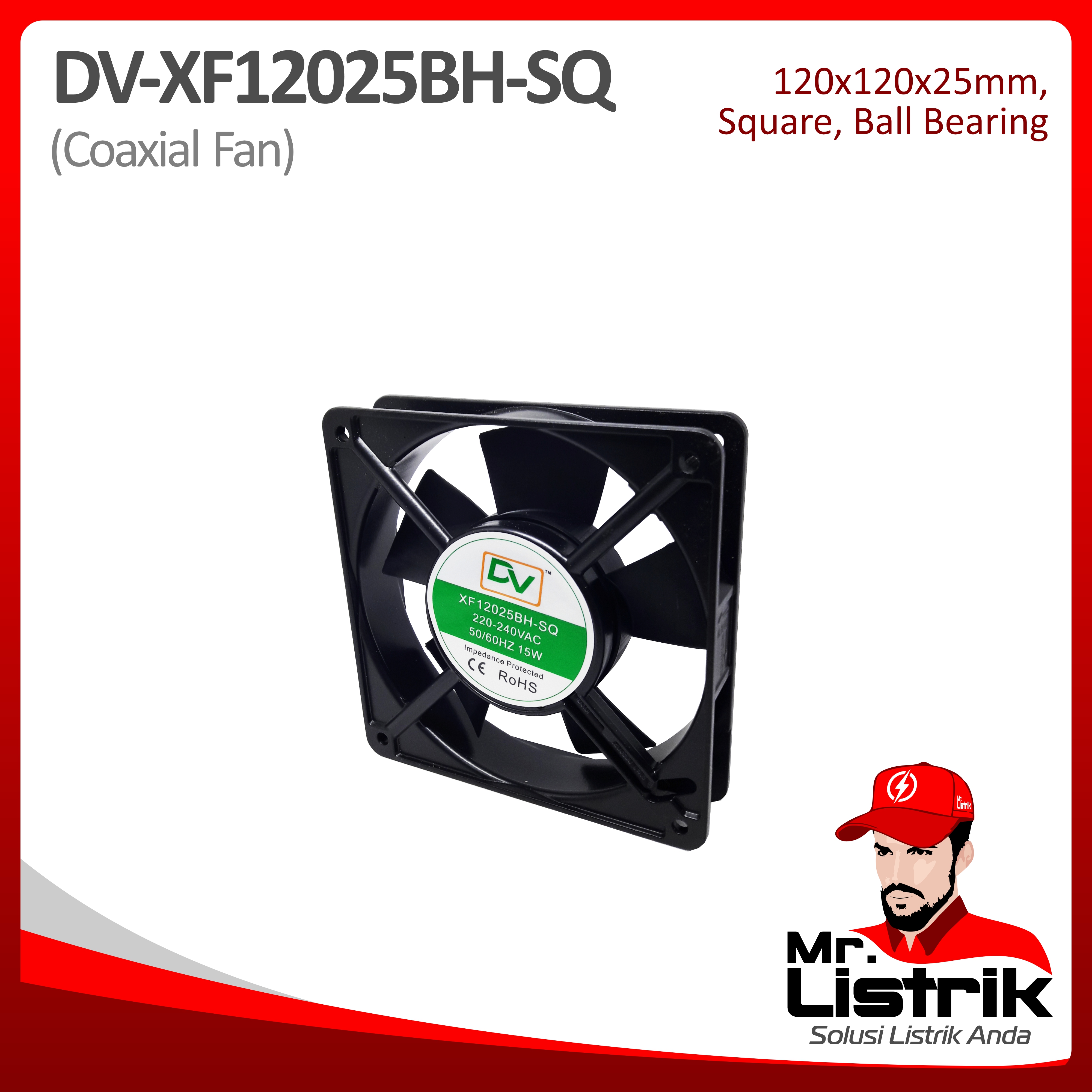 Coaxial Fan 120x120x25 Ball Bearing Square DV XF12025BH-SQ