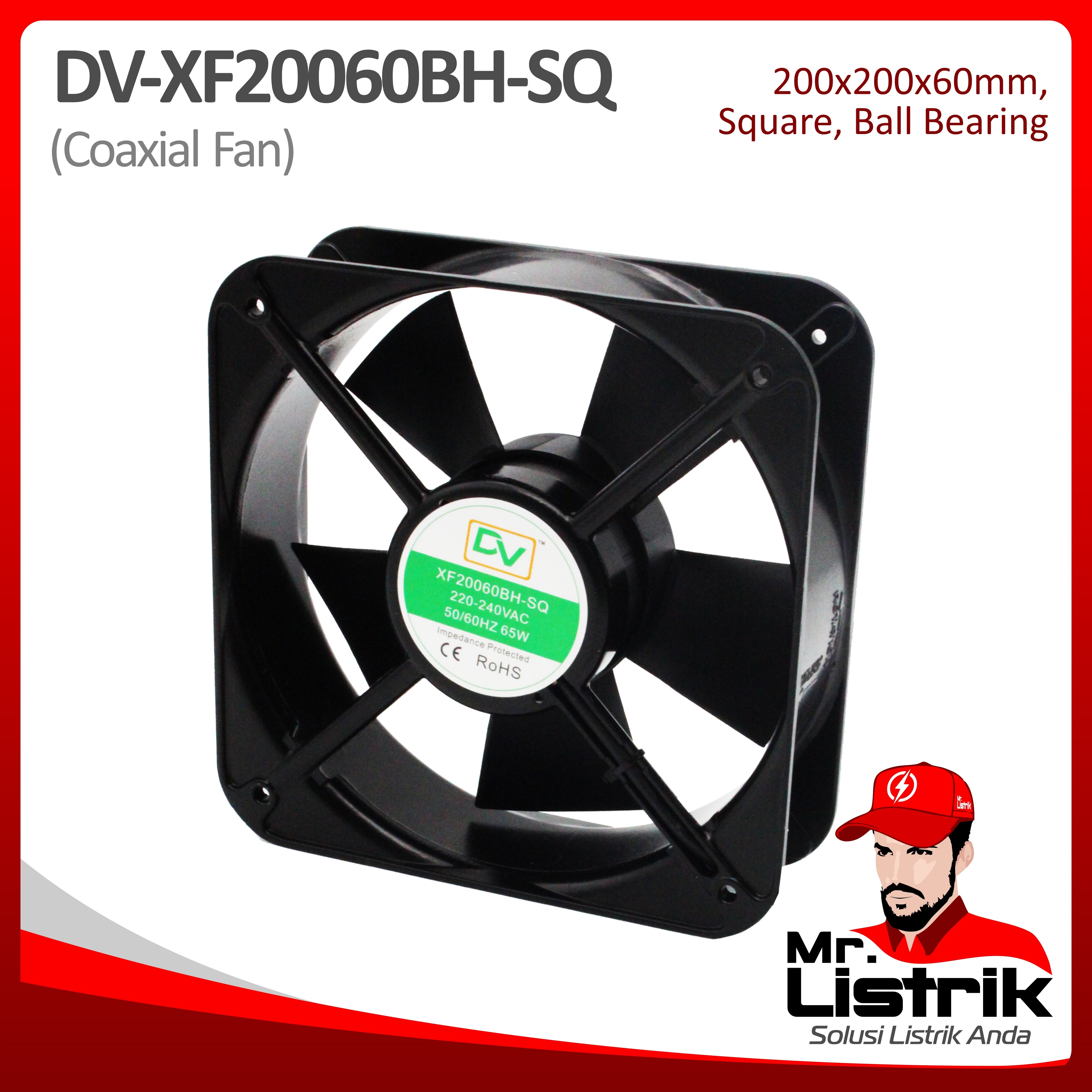 Coaxial Fan 200x200x60 Ball Bearing Square DV XF20060BH-SQ