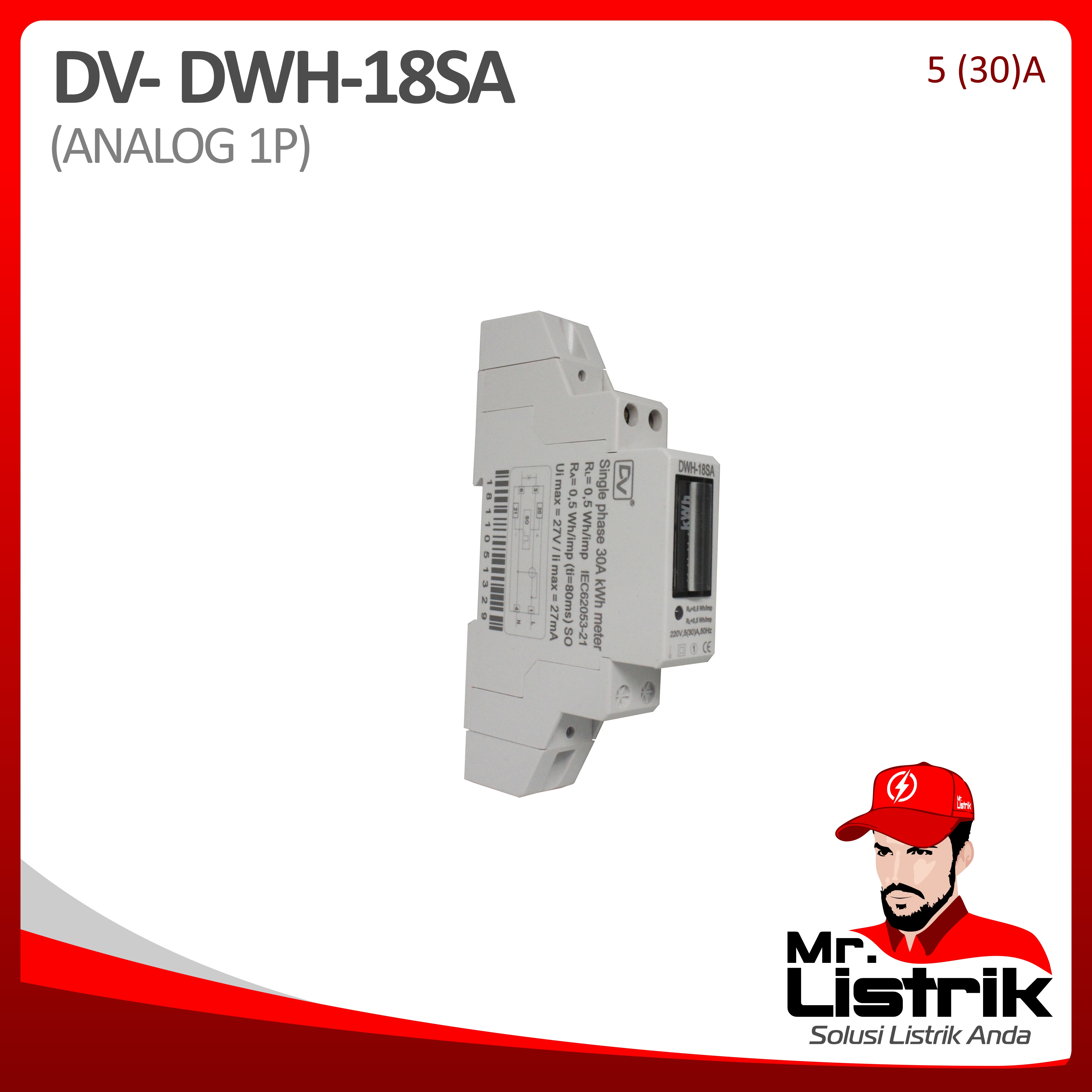 KWH Meter 1P Analog DV DWH-18SA 5(30)A