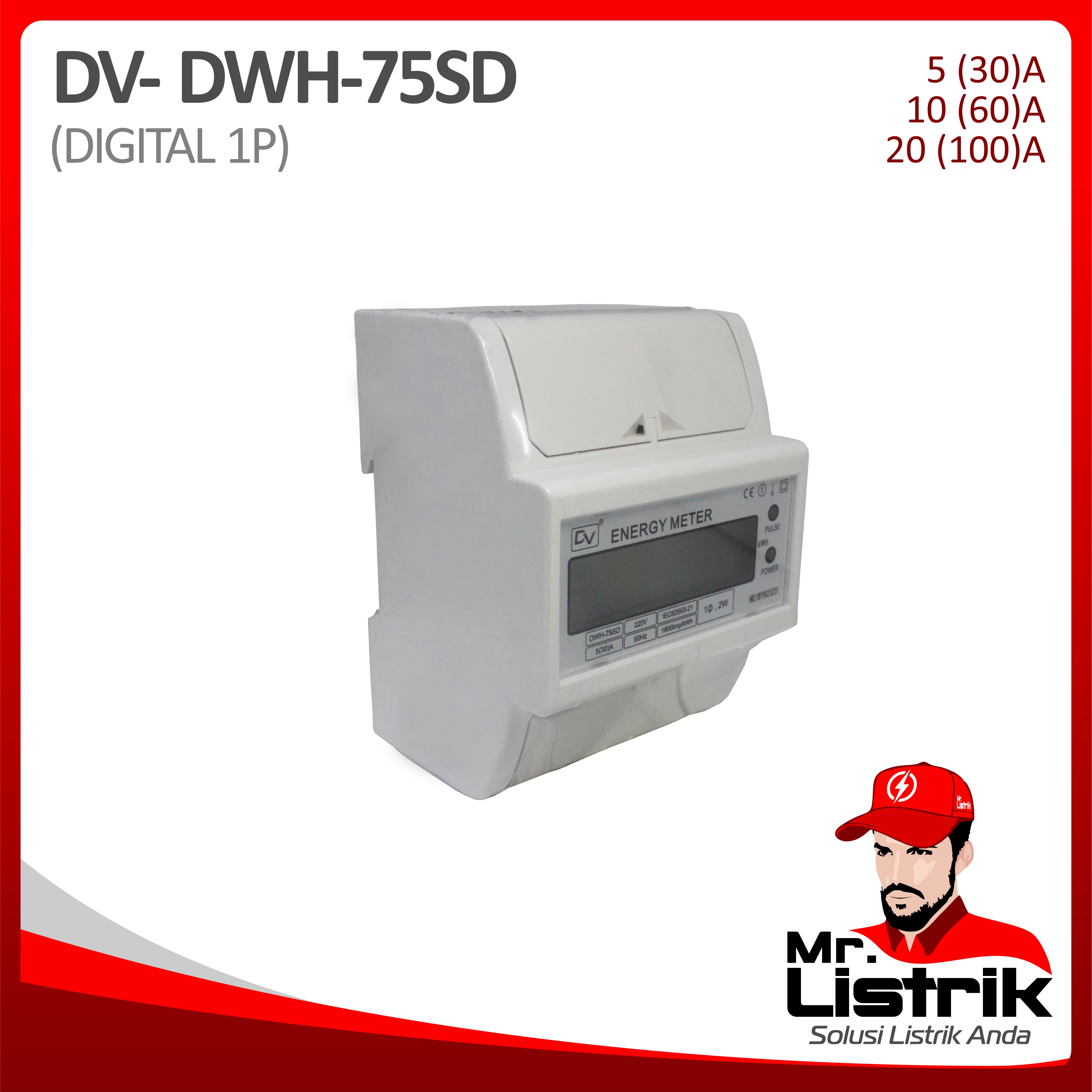 KWH Meter 1P Digital DV DWH-75SD 10(60)A