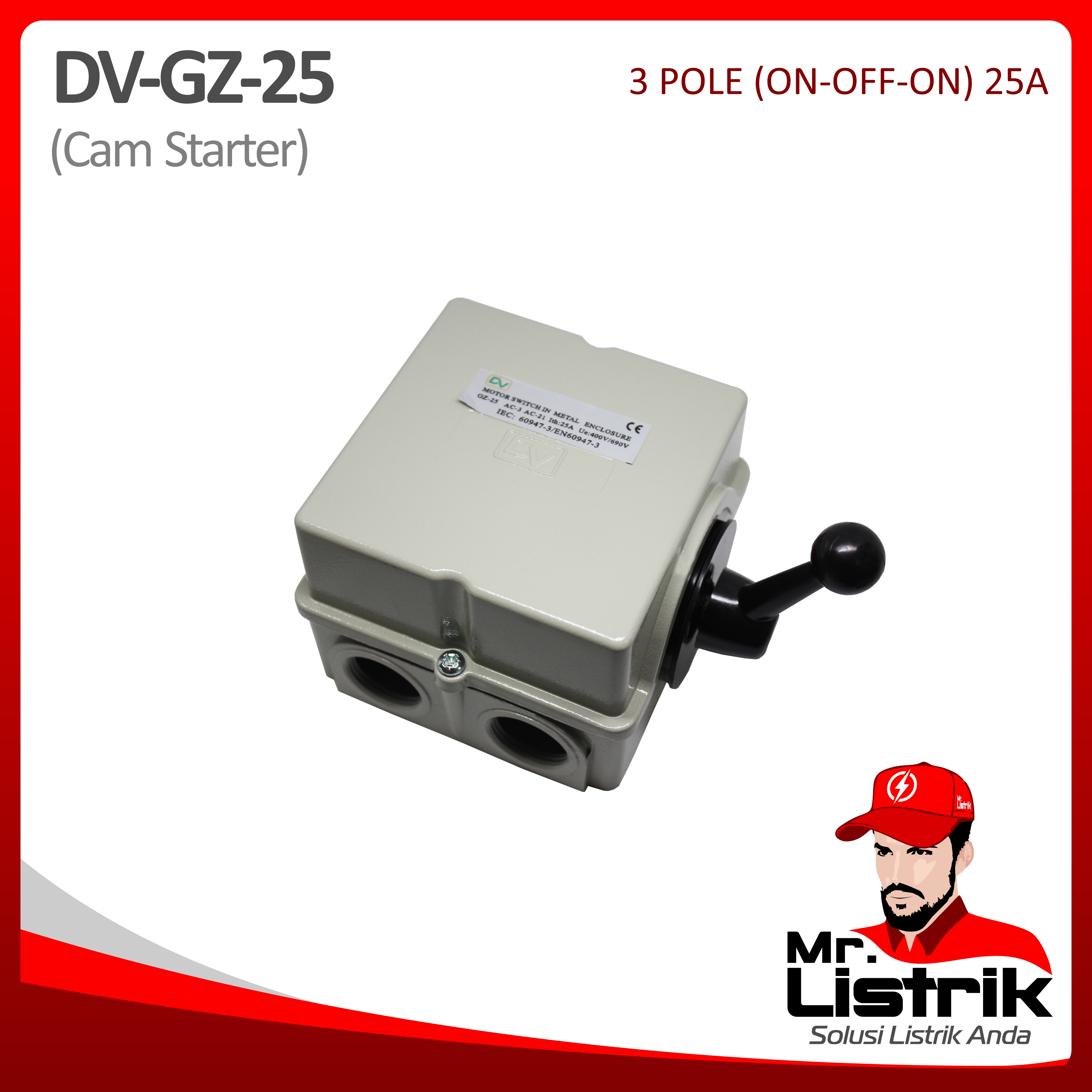 Cam Starter Metal On-Off-On 3P 25A DV GZ-25
