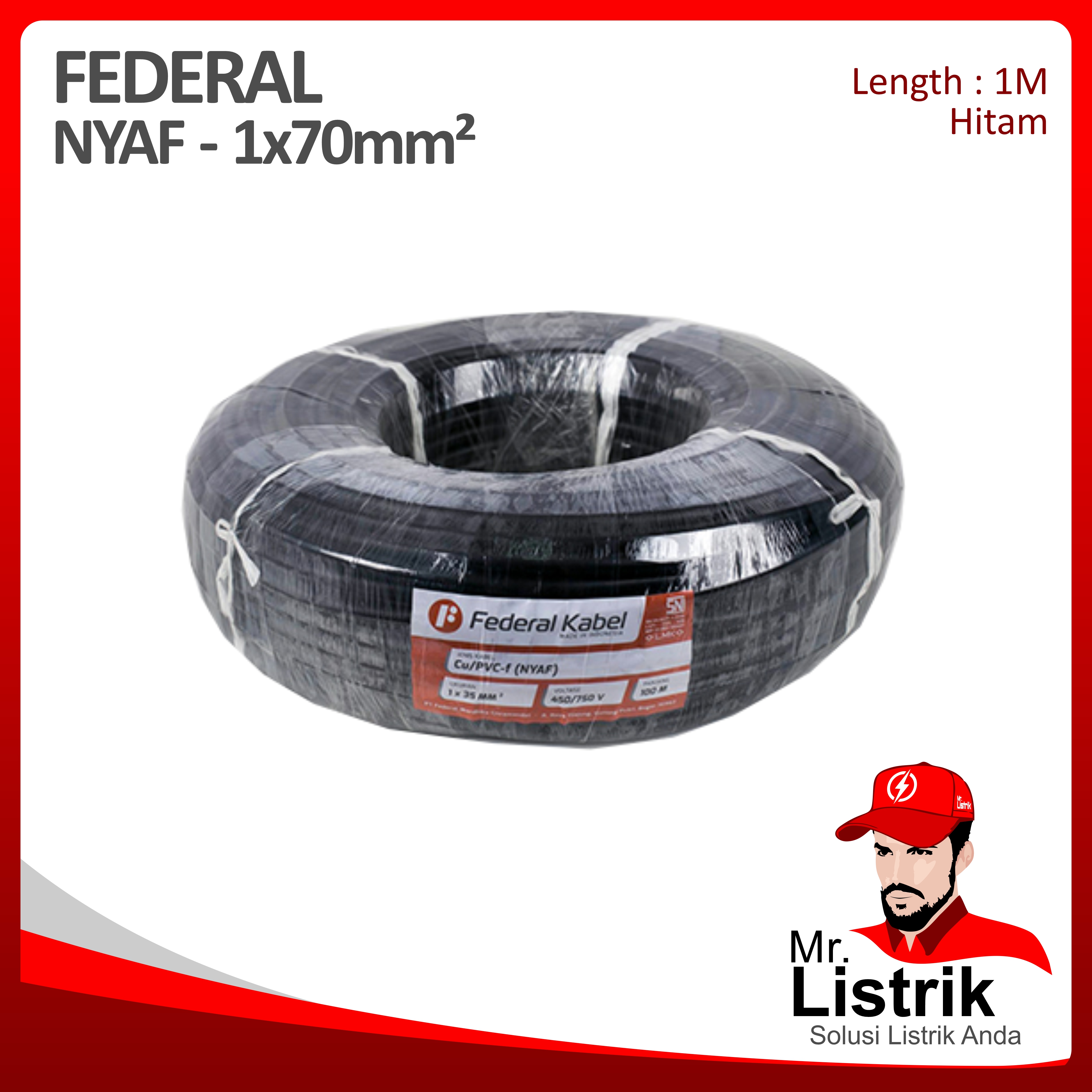 Kabel NYAF Federal 1x70 mm² @1 Mtr