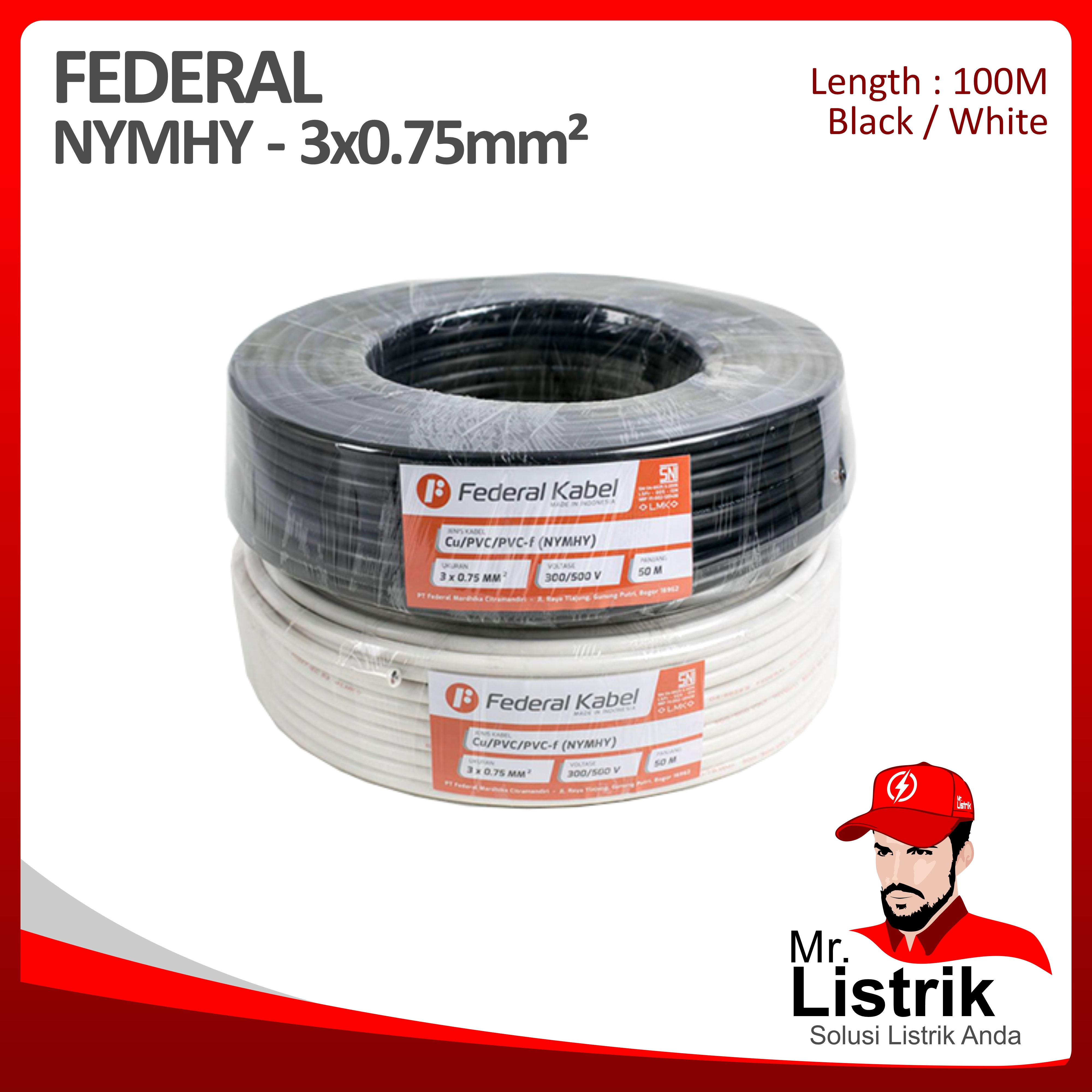Kabel NYMHY Federal 3x0.75 mm² @100 Mtr
